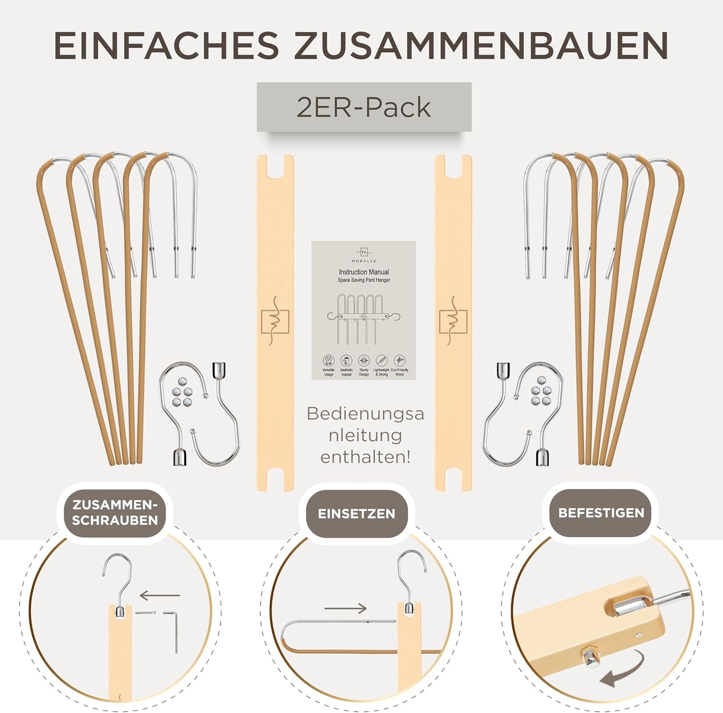 2er-Set Hosenbügel, Natur 2er-Pack