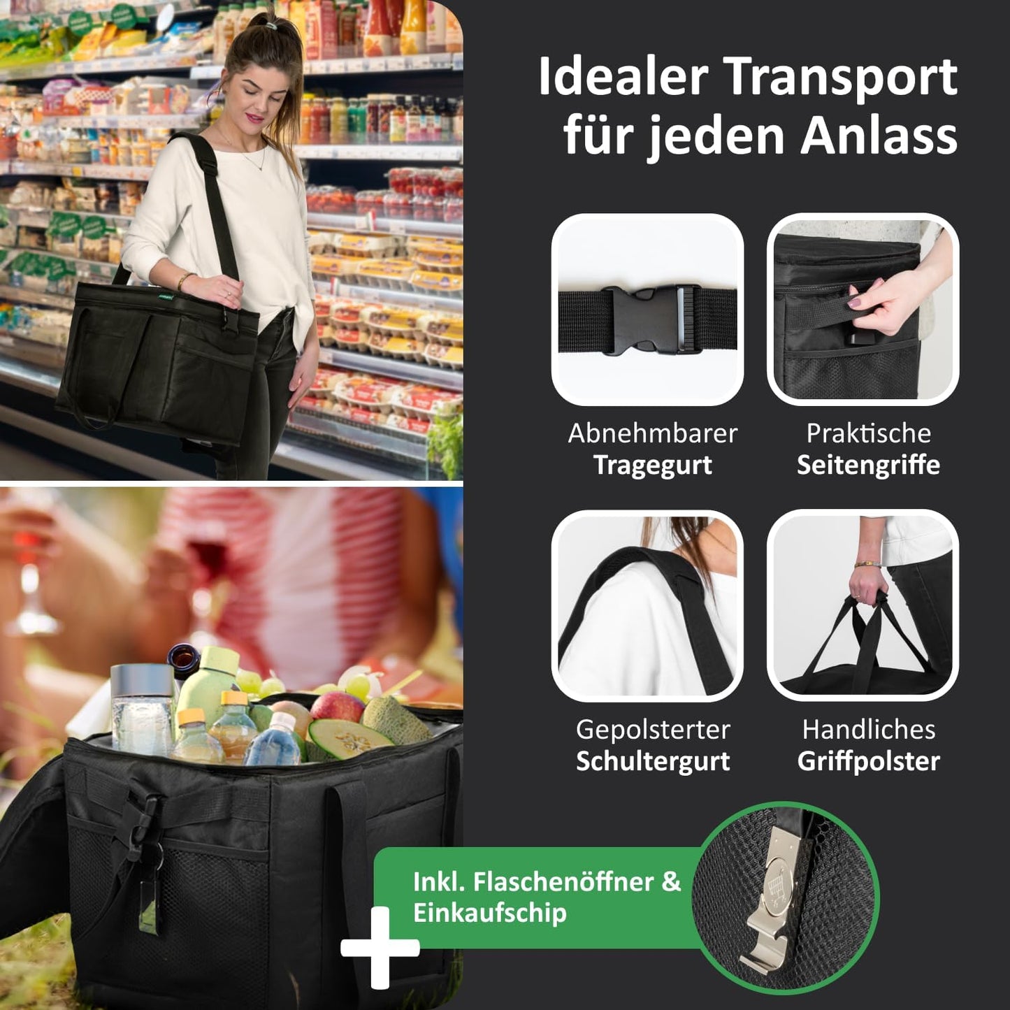 Auslaufsichere Kühltasche, 30 L Schwarz