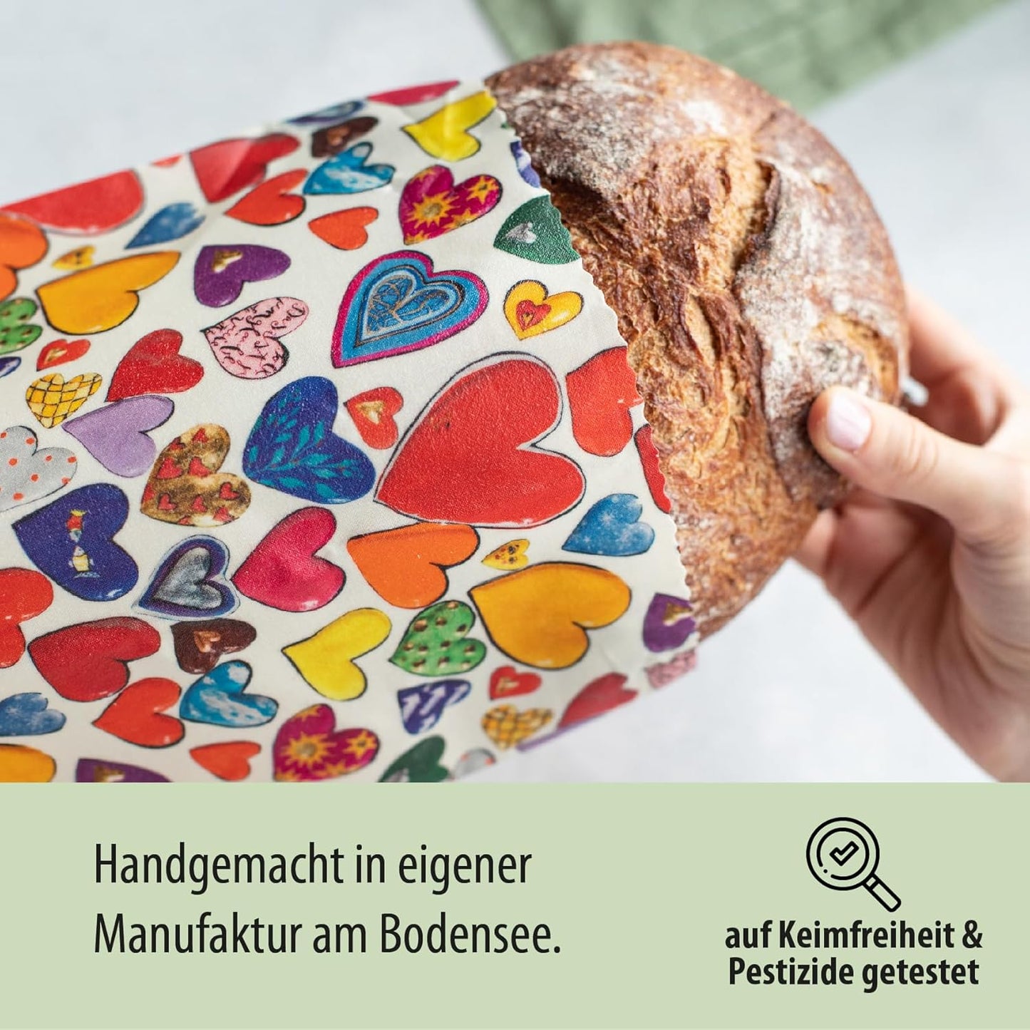 Bio-Bienenwachstuch Brotbeutel, Herzen