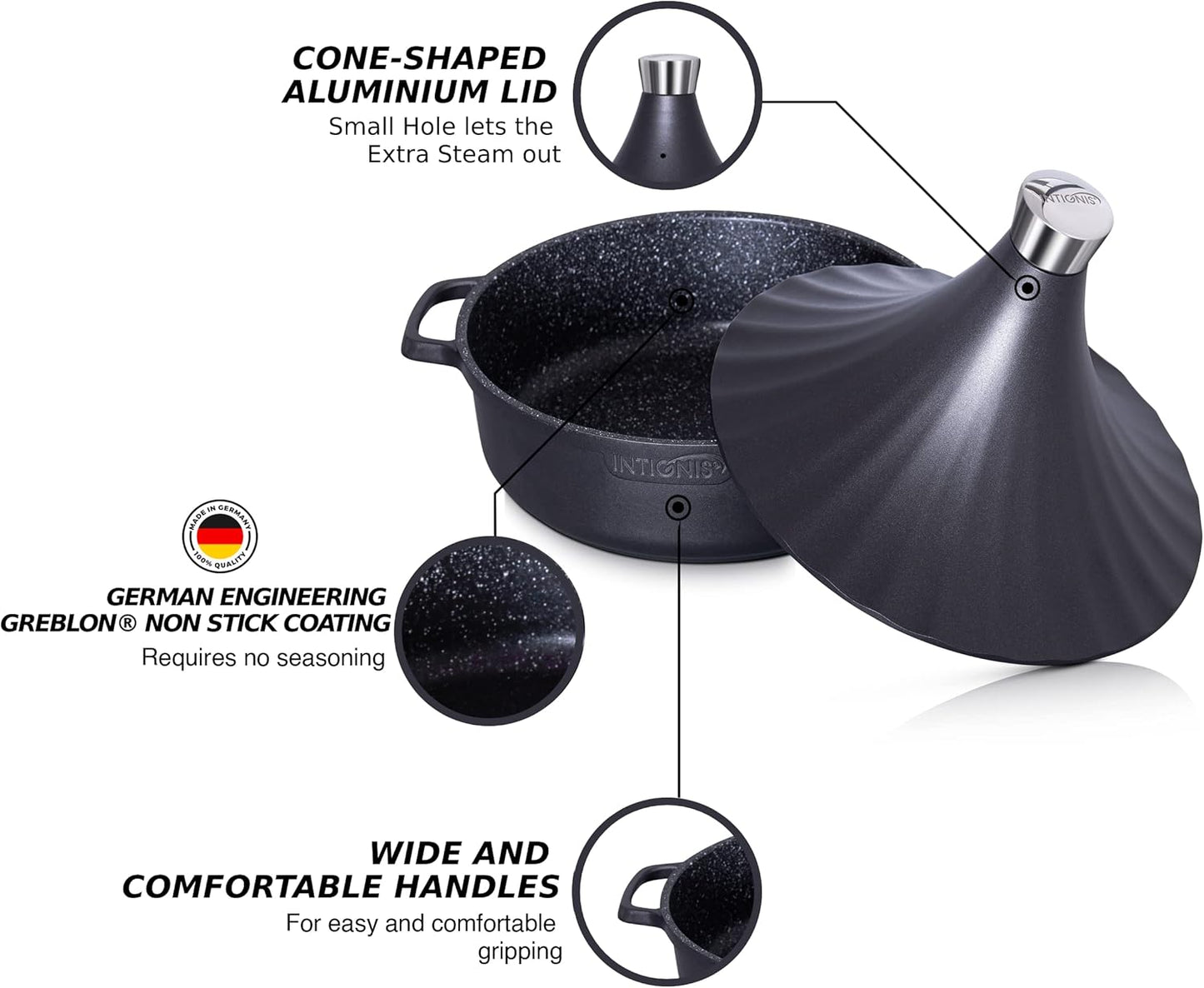 Tajine Topf Induktion 28cm / 4,2L Ofenfest, Schwarz