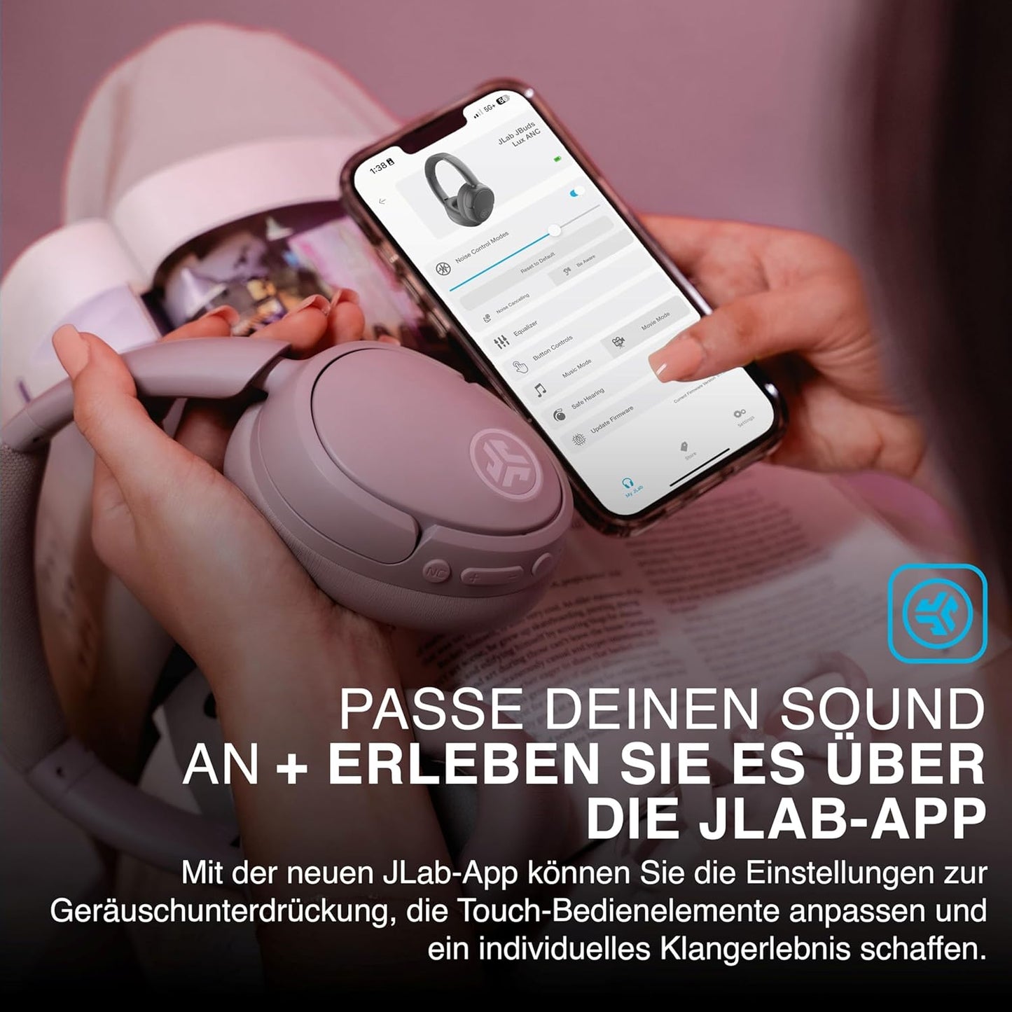 JBuds Lux ANC Over-Ear Bluetooth Kopfhörer, Mauve