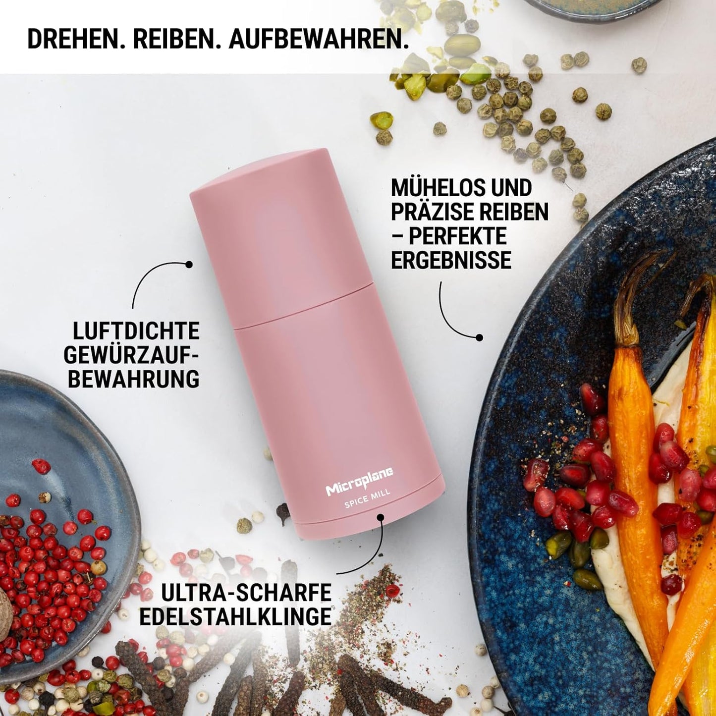Gewürzmühle 2 in 1 mit Edelstahlklinge, Altrosa
