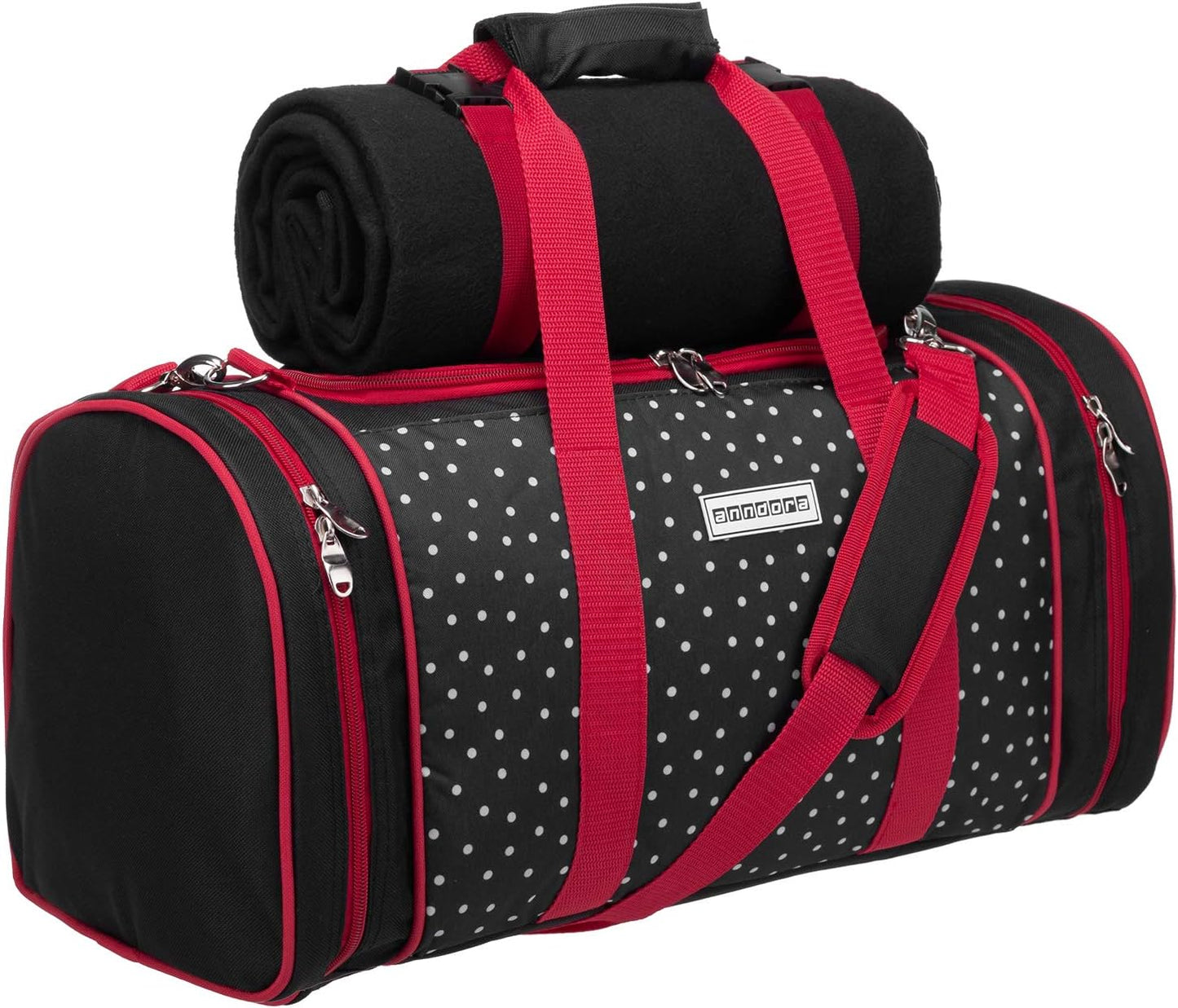 Picknick-Kühltasche mit Decke & Zubehör-Set, 3337: Schwarz Weiss Gepunktet