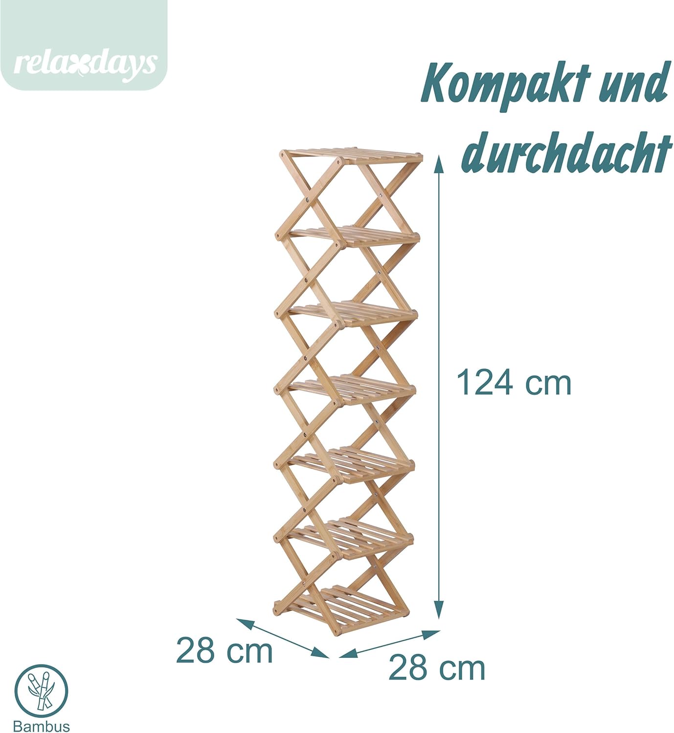 Schuhregal faltbar aus Bambus, 125 x 28 x 28 cm