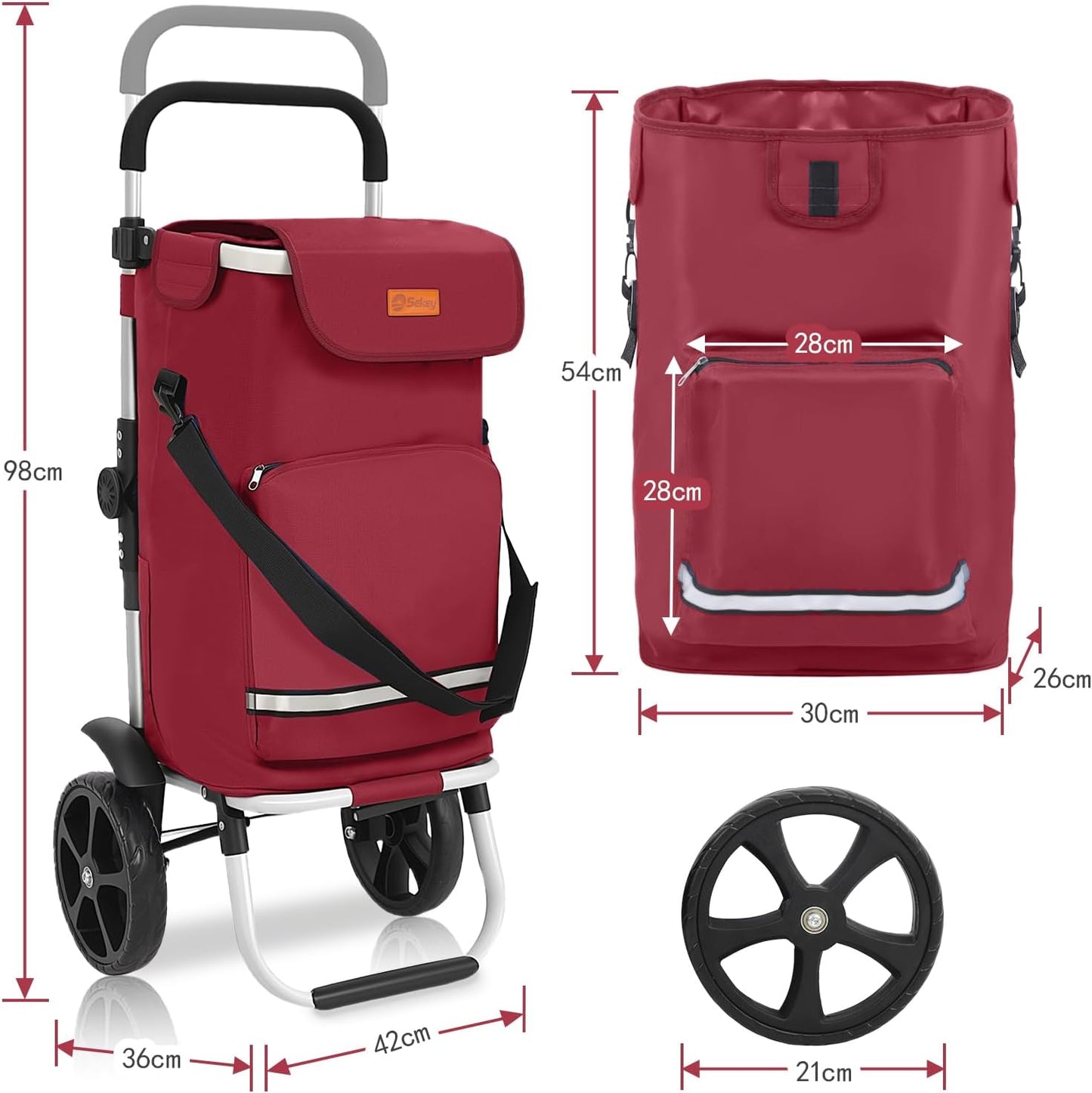 Klappbarer Einkaufstrolley mit Kühlfach, Rot