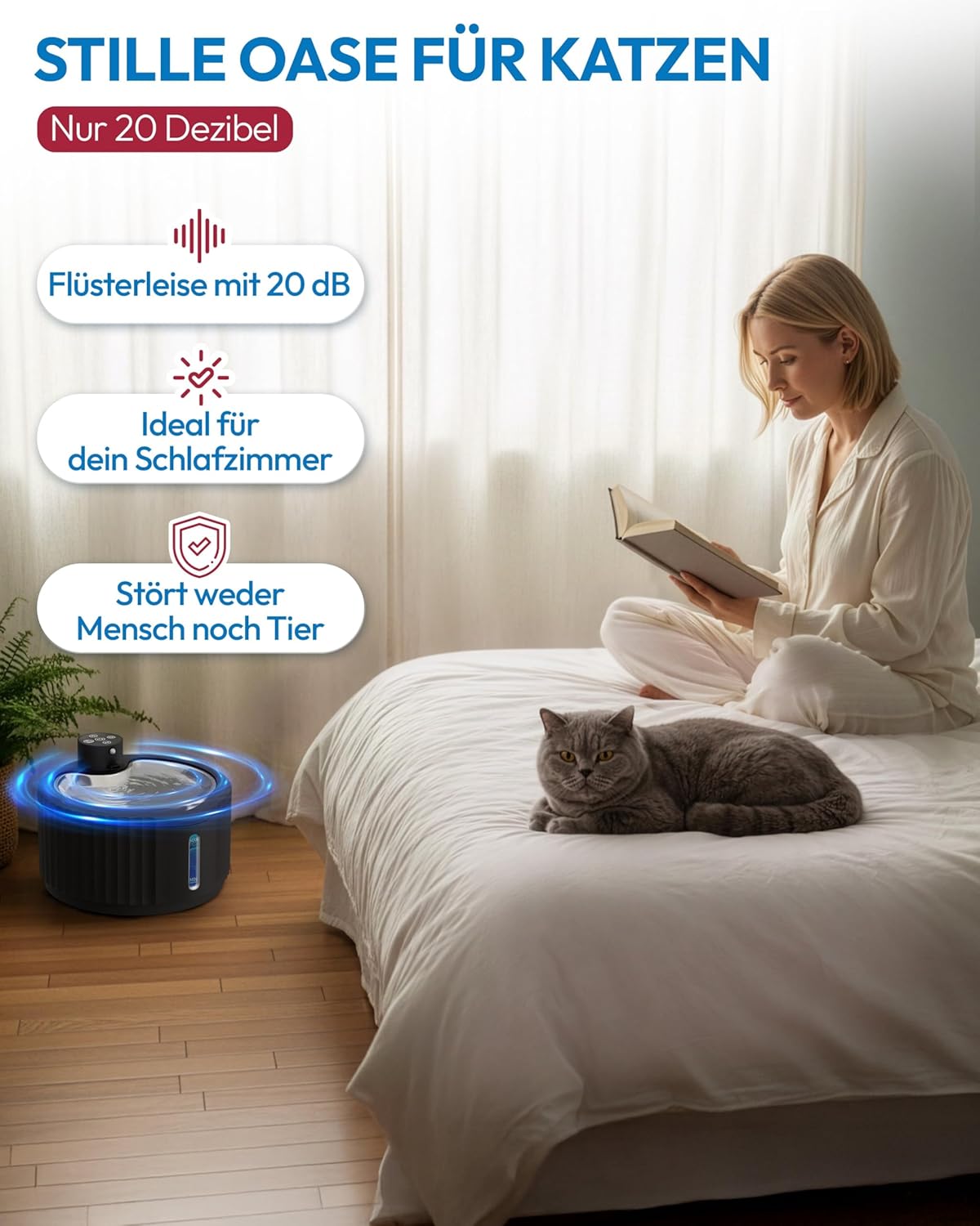 Kabelloser Katzenbrunnen mit Bewegungsmelder, Schwarz