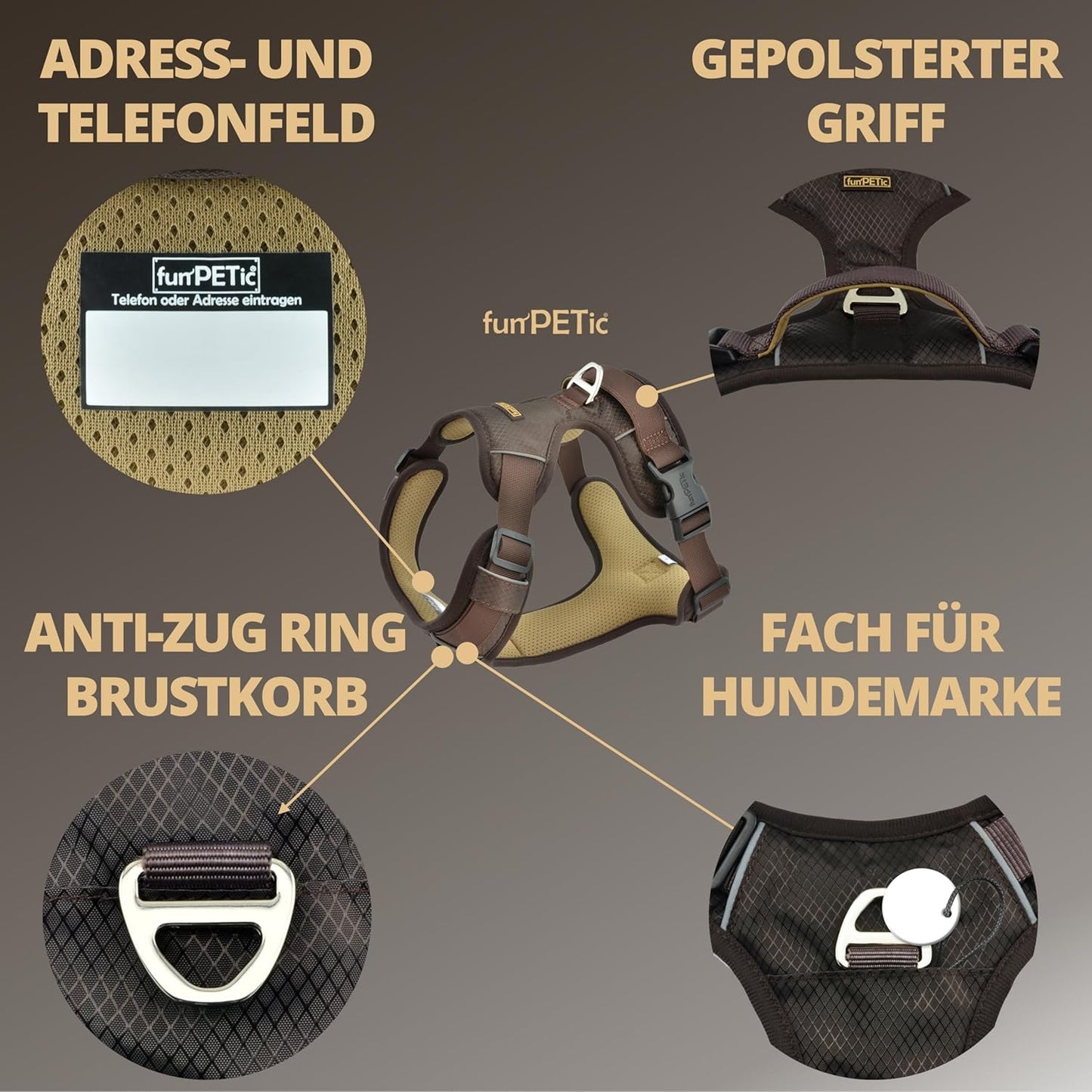 Anti-Zug Hundegeschirr - Essential, Braun XL