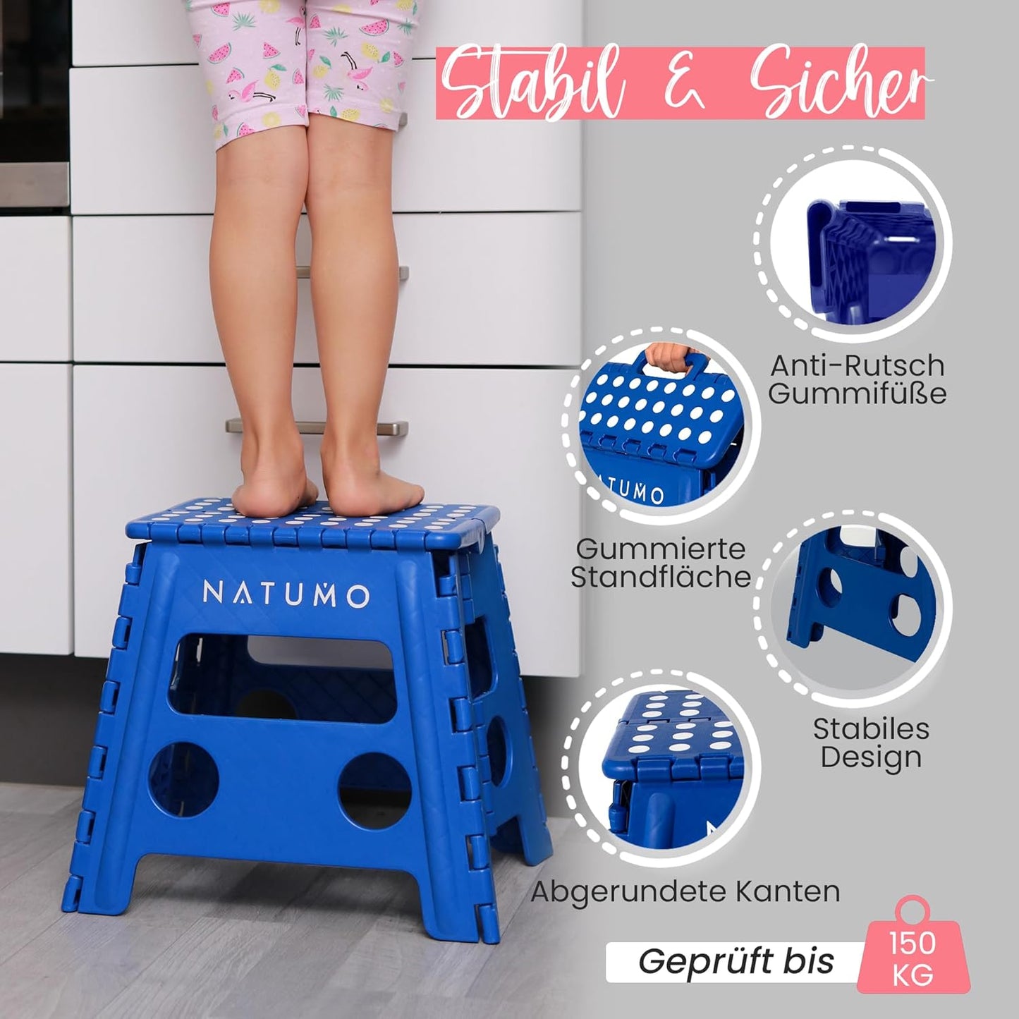 Klappbarer Tritthocker, rutschfest, Royalblau
