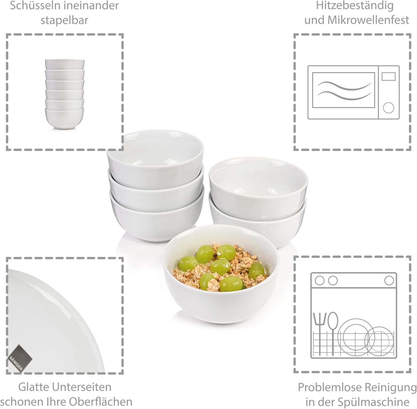 Müslischalen Set aus Porzellan (6-teilig, 500 ml), Müslischalen 6 Tlg.