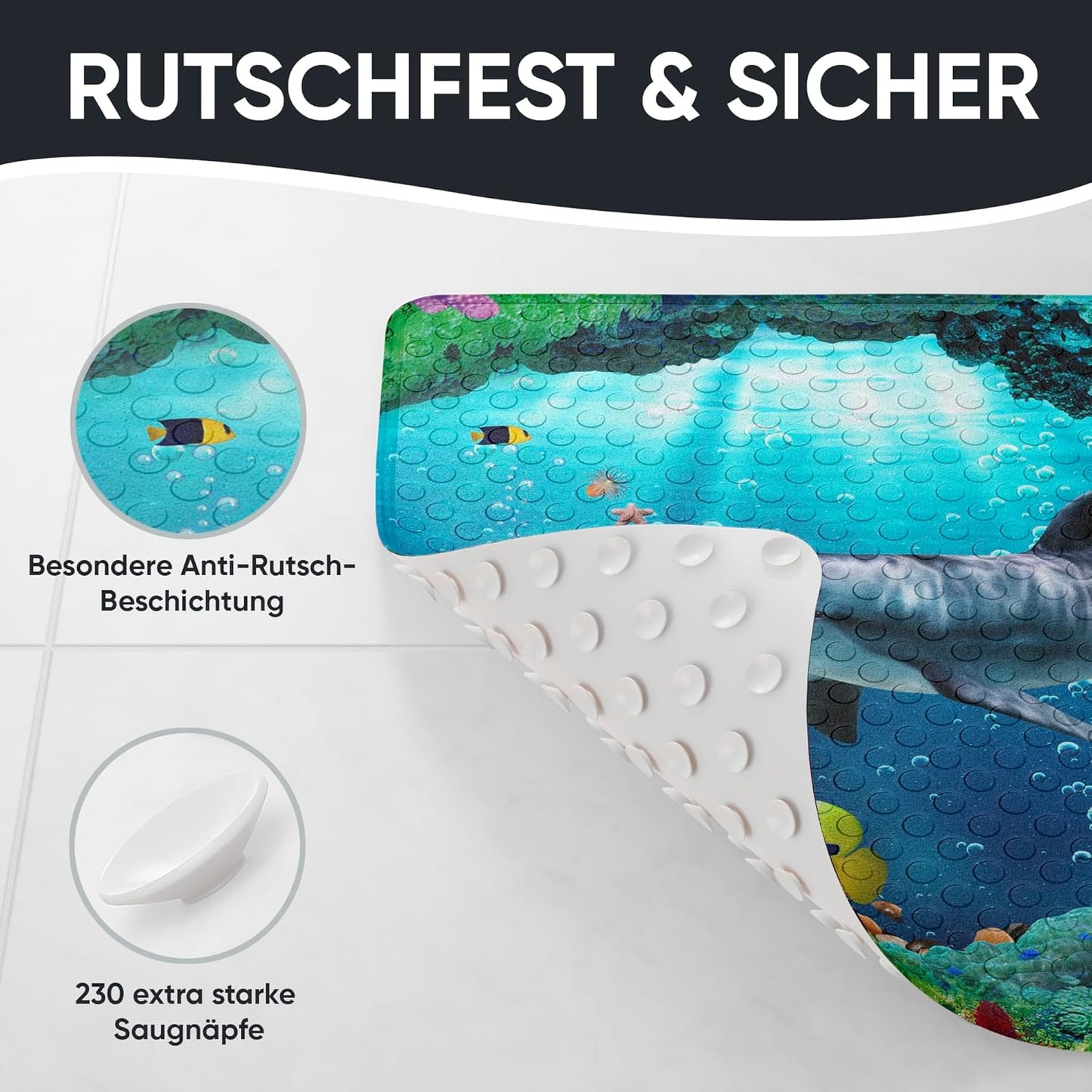 Antirutsch-Badematte, maschinenwaschbar, Delphin-Motiv, Delphin