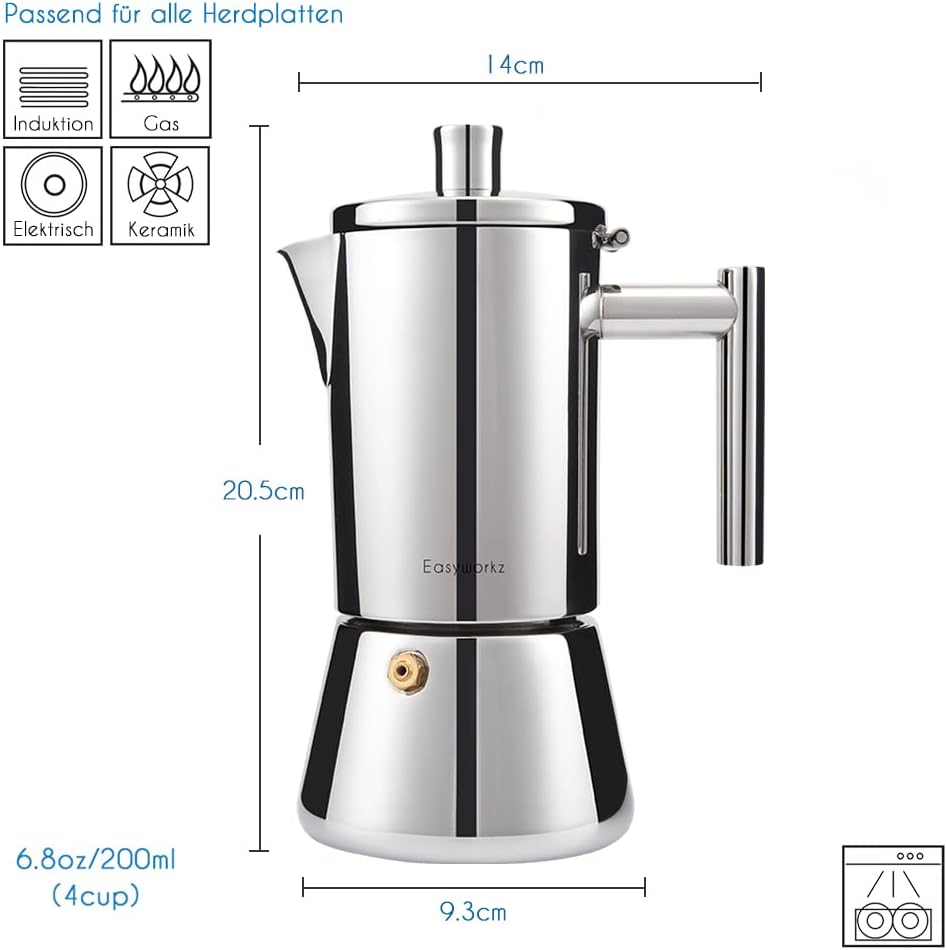 Espressokocher für 4 Tassen, 200ml Silber