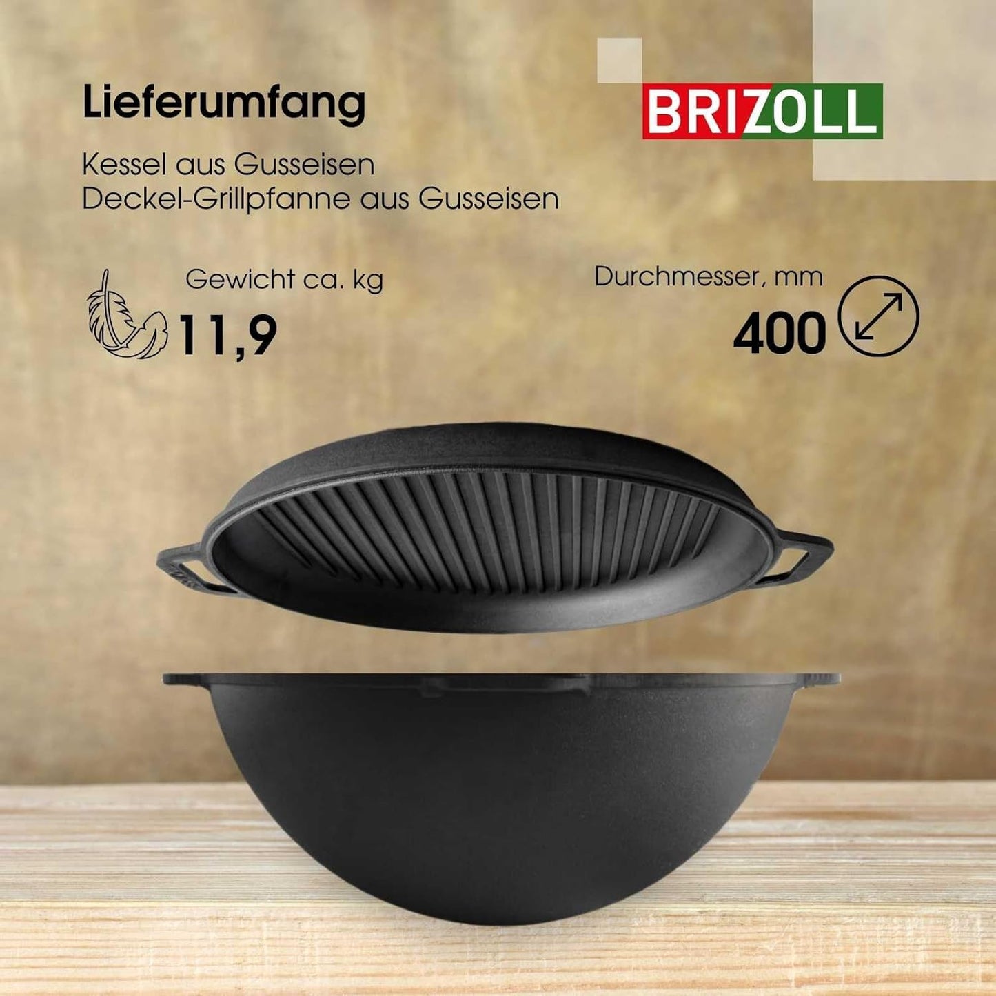 Gusseiserner Grillwok, 12 L