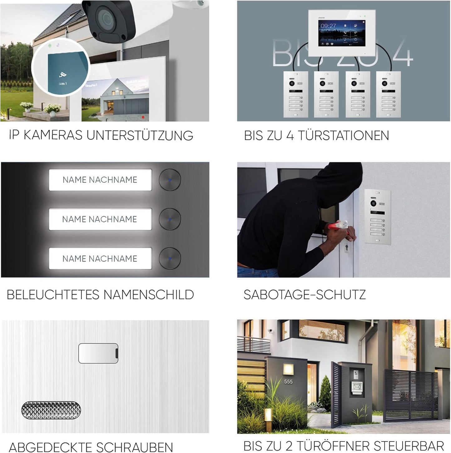 EVO-HD Video Türsprechanlage mit Fingerprint und App, 1 Monitor, Mit App D.silber/Schwarz