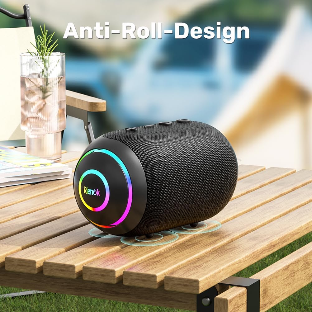 Wasserdichter Bluetooth Lautsprecher mit LED-Licht, 2,400mAH Schwarz