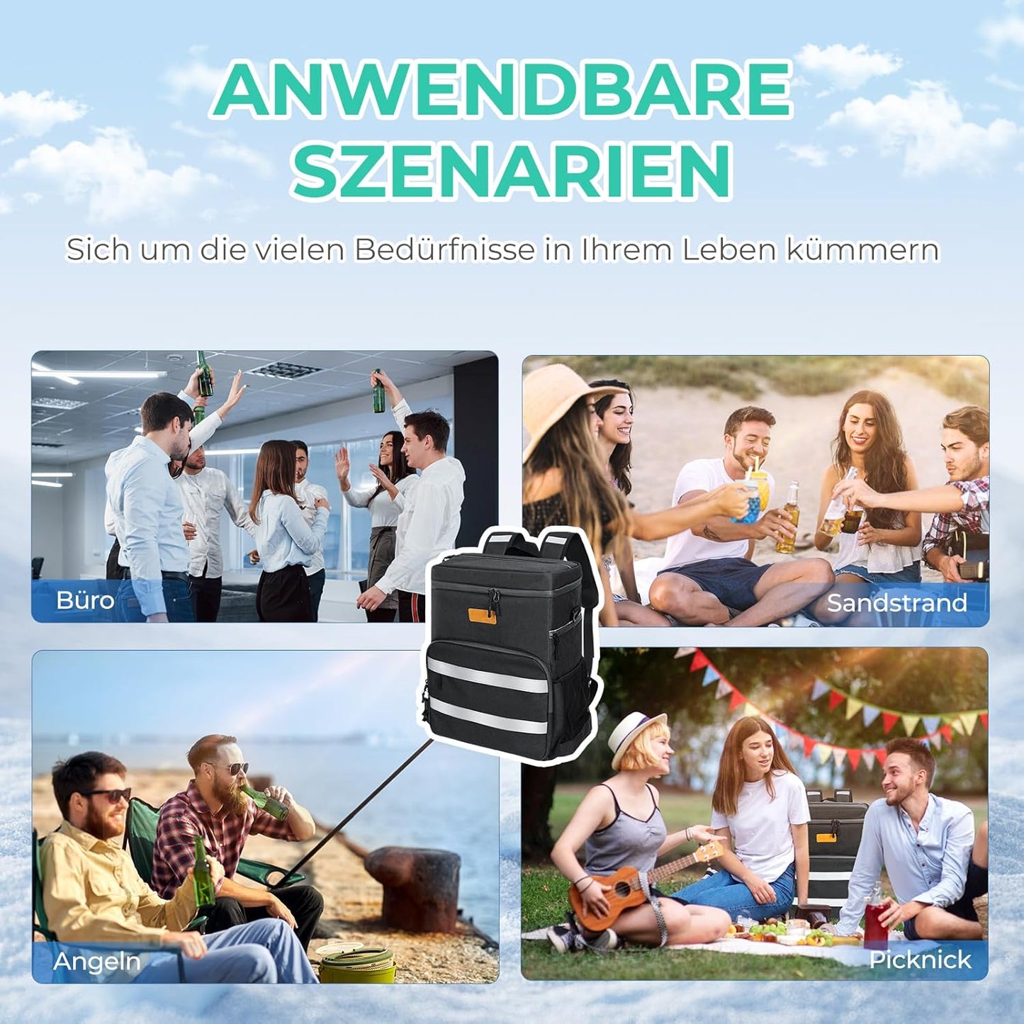 Faltbare Kühltasche für Picknick & Camping, Schwarz