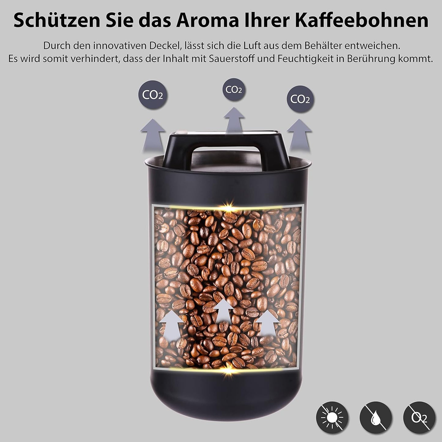 Luftdichte Kaffeedose mit Vakuumdeckel, 2800 ml, Silber