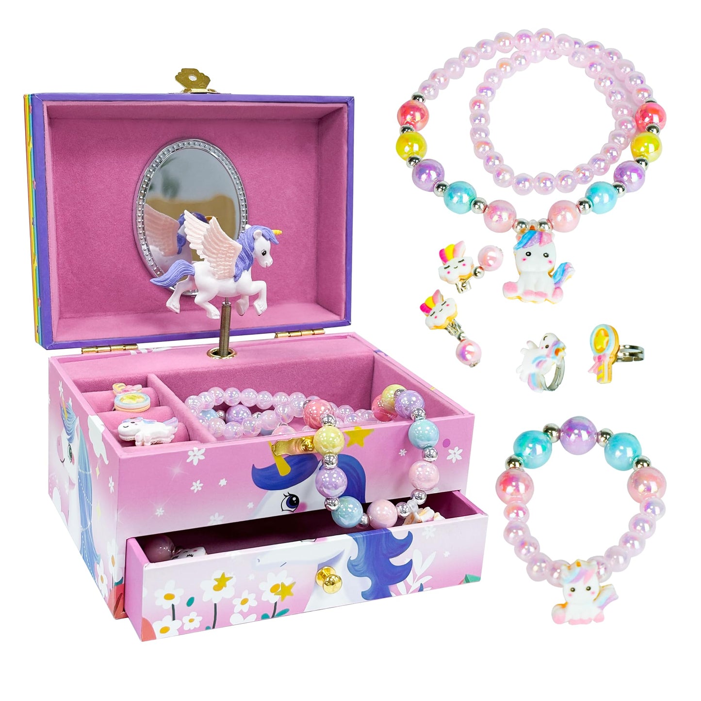 Schmuckschachtel mit Musik,, Zweilagiges Einhorn Rosa