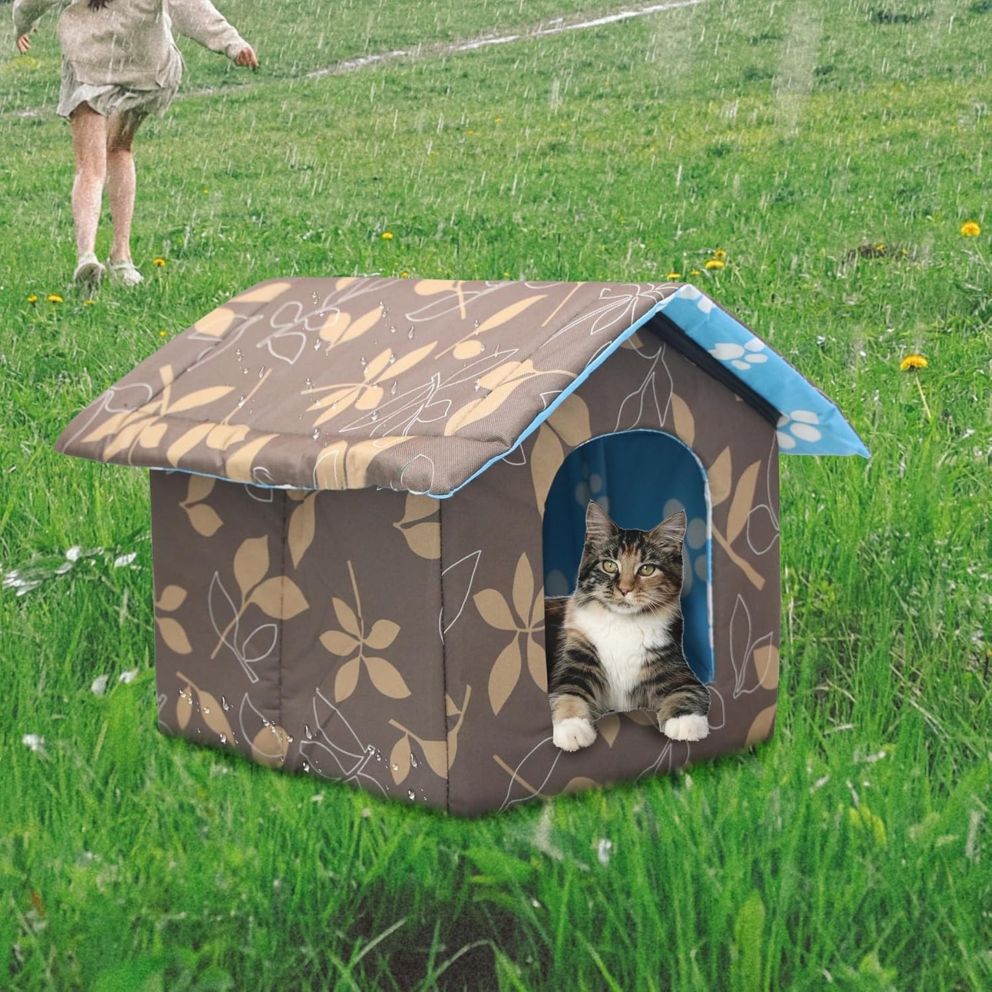 Winterfestes Falt-Katzenhaus für draussen, wasserdicht, L:45x43x40cm Braun
