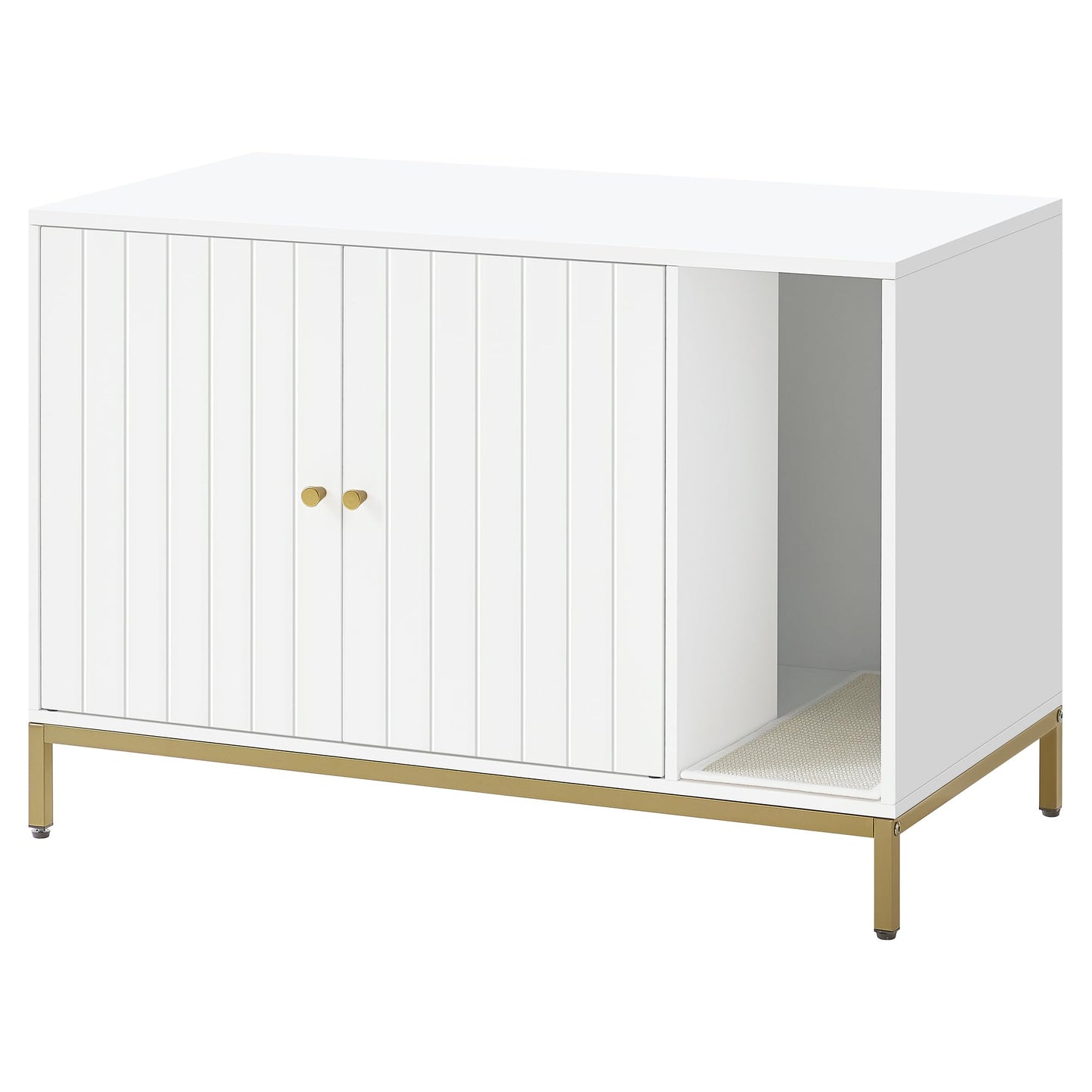 Katzenklo-Schrank PCL027W01 mit Kratzmatte und hohen Beinen, 90 x 48 x 61.5 cm Weiss + Goldfarben