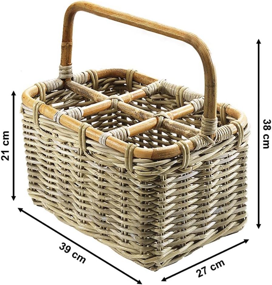 Flaschenkorb für 6 Flaschen aus Rattan, Grau