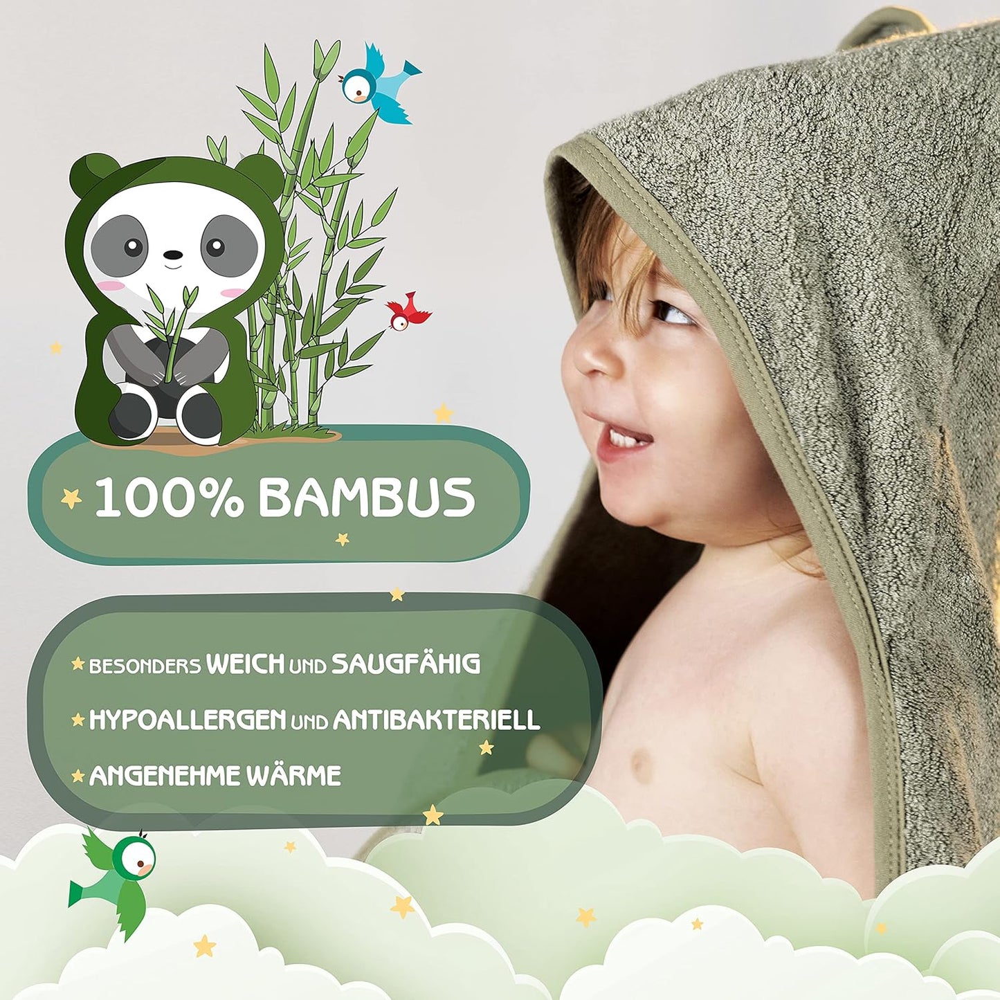 Baby Kapuzenhandtuch aus Bambus (extra dick, 75x75cm), Mint-grün