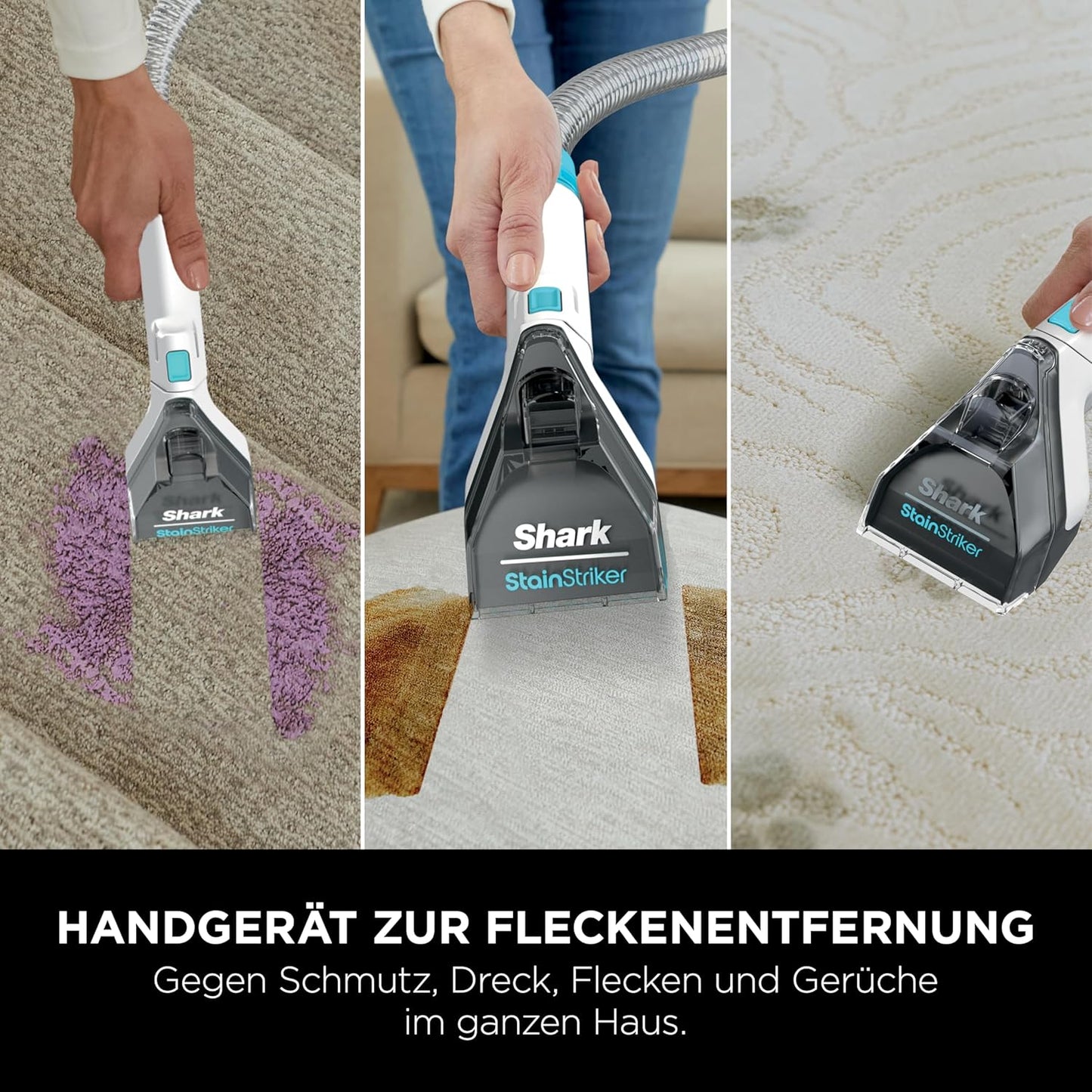 StainStriker Fleckenreiniger mit 4 Aufsätzen und Spezialformeln, StainStriker Lösung Starterflaschen
