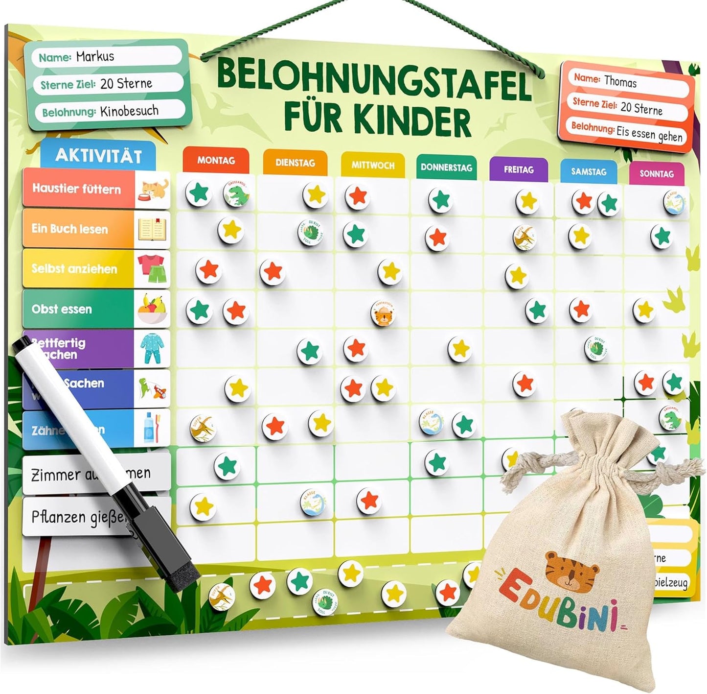 Belohnungstafel für Kinder mit 350 Magneten, Dinosaurier