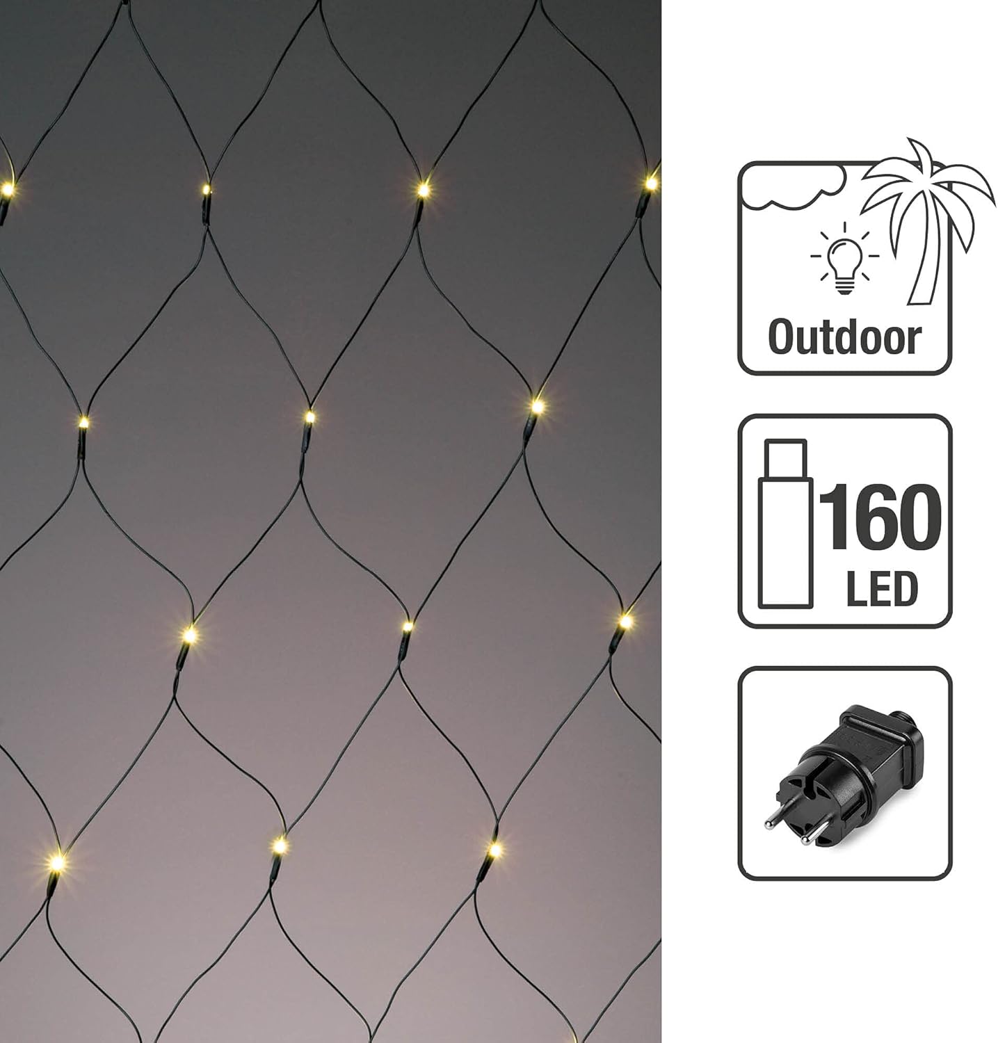 Lichternetz, Warmweiss / Kabel Grün|200x200cm / 160 LED