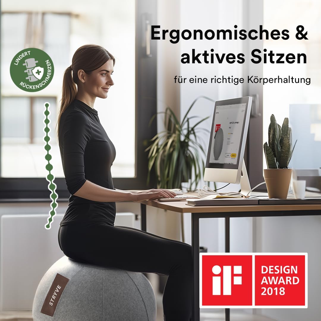 Active Sitzball mit Wollfilzbezug inkl. Luftpumpe, 70 cm Light Grey