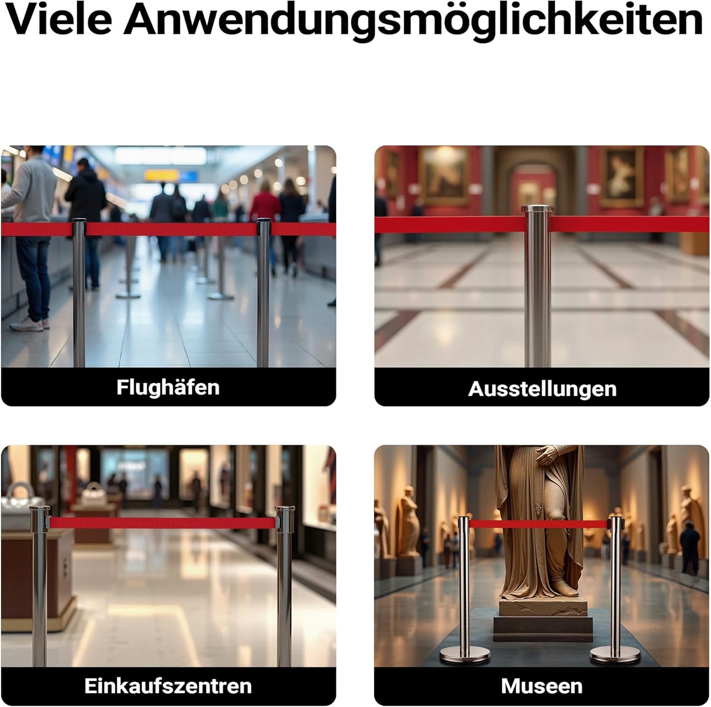 Absperrpfosten mit Zugband, Silberfarben