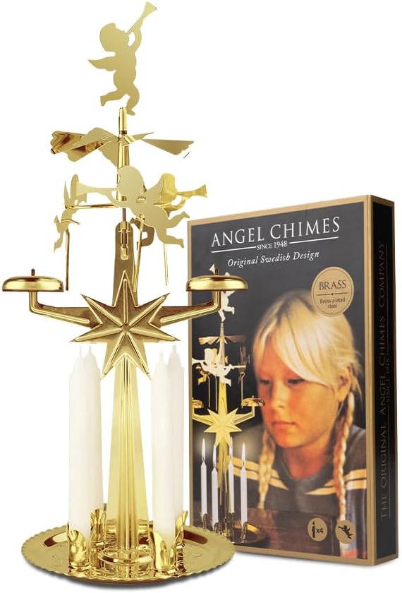 Engelspyramide mit Glockenspiel für 4 Kerzen, Gold Angel Chimes