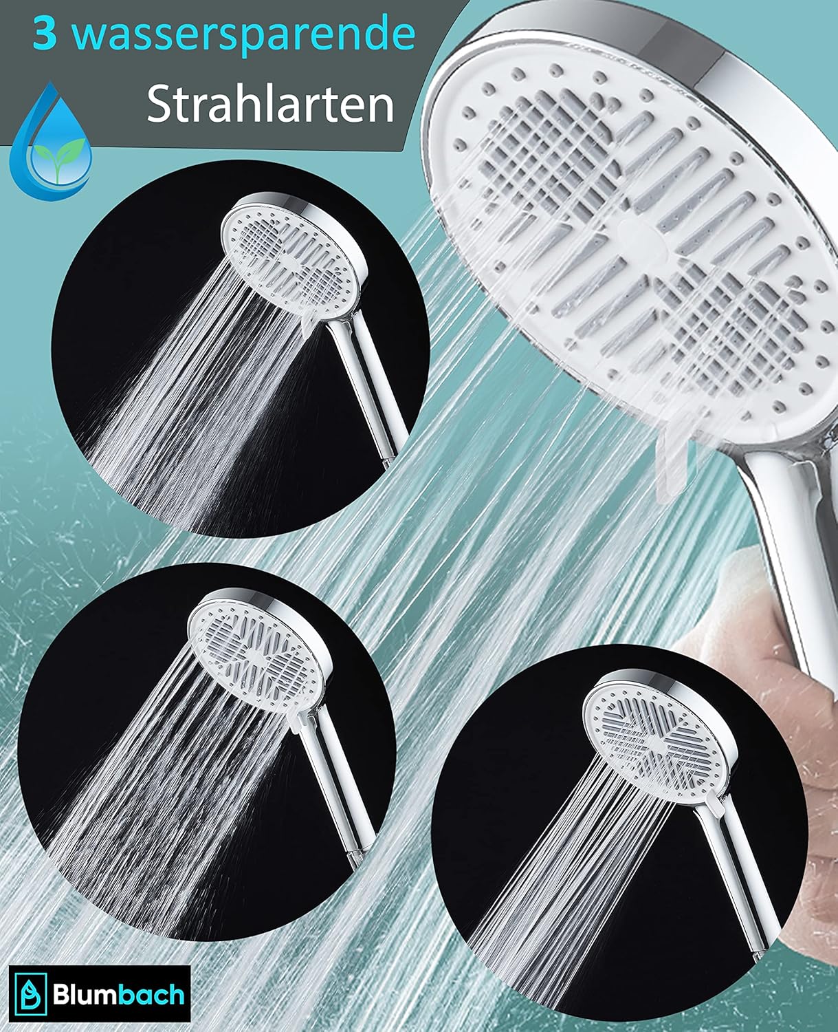 Wassersparender Duschkopf, 6L/Min. 3 Strahlarten / Sparduschkopf
