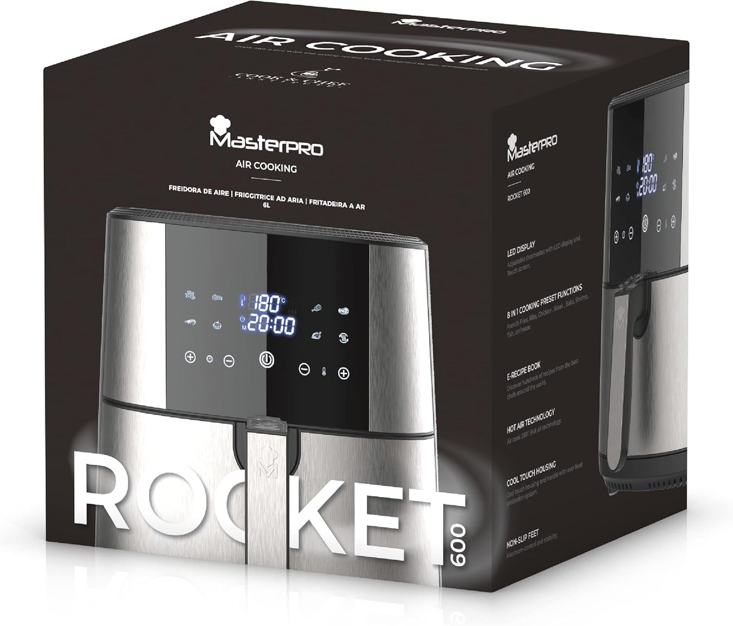 Rocket 600 - Air Fryer XXL mit LED-Touchscreen, Rocket 600 - 6L Stainlesssteel