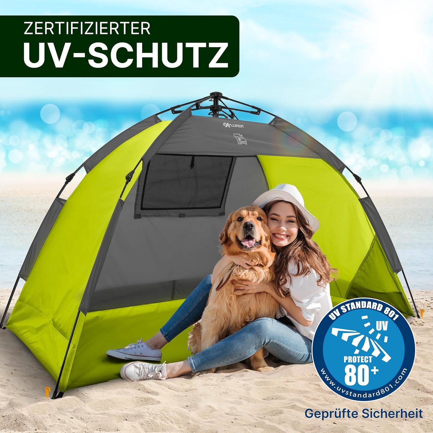 Automatik-Strandmuschel mit UV Schutz 80+, Automatik Grün