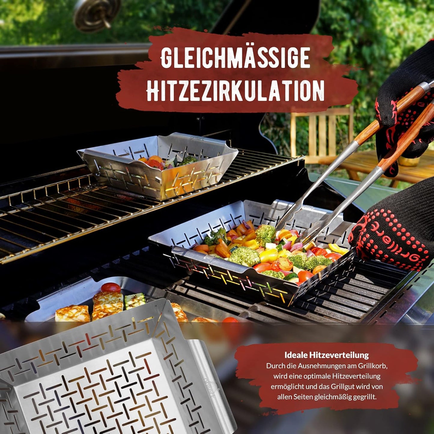 XL Grillkorb Edelstahl für Gemüse und Fisch, XL Grillkorb