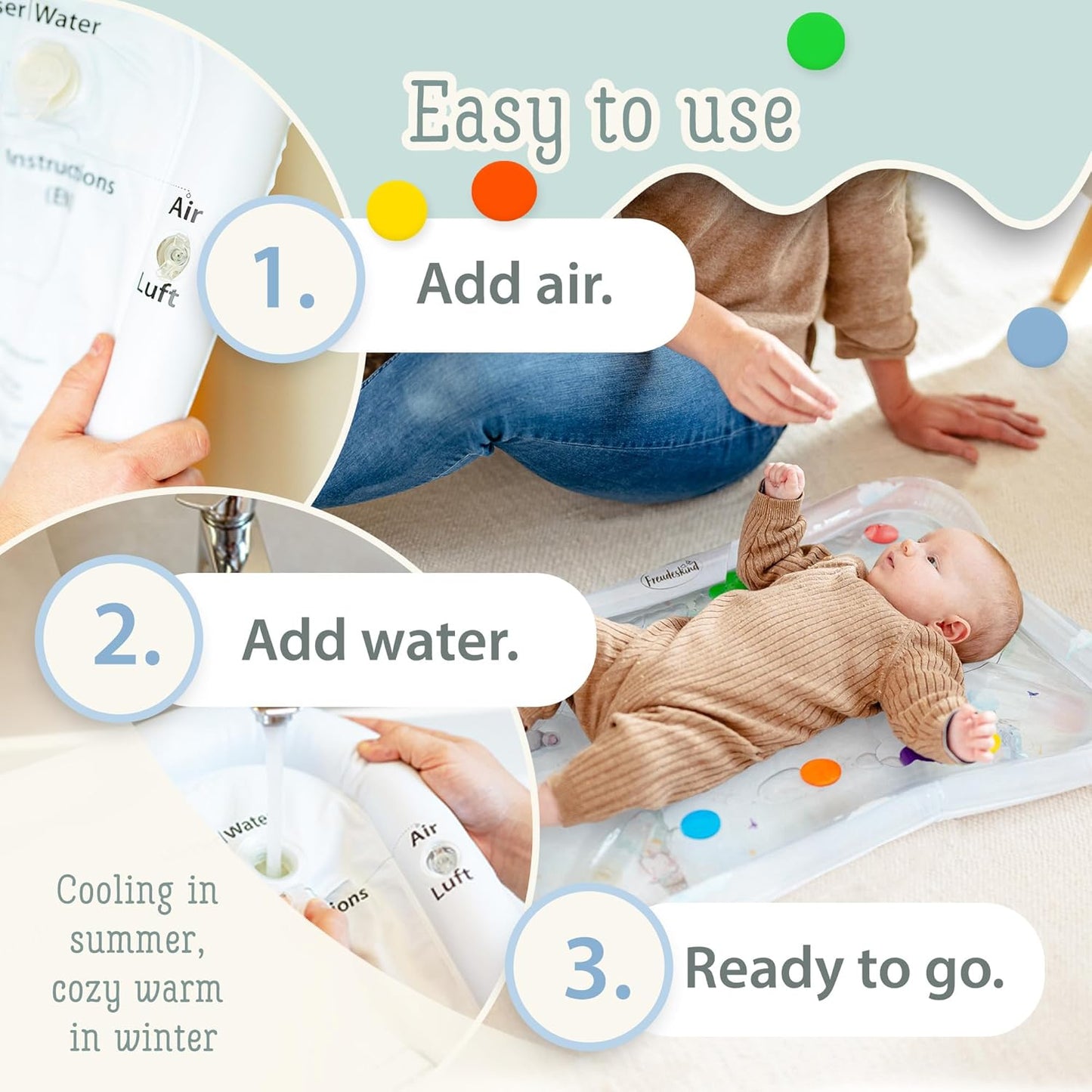 Baby Wasserspielmatte für Bauchlage, Zirkustiere, Zirkustiere (wolkenweiss) - Klein