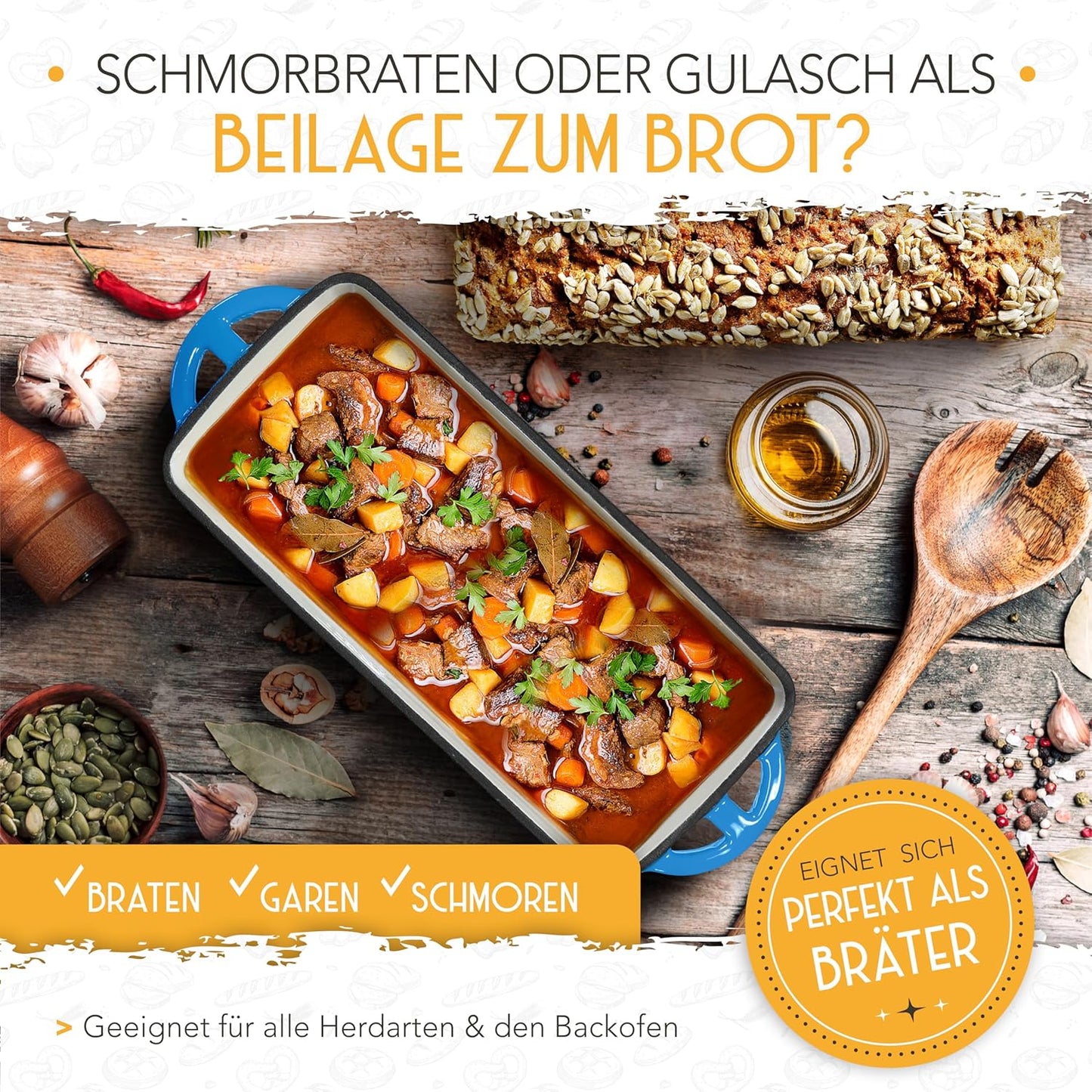 Brotbackfrom mit Deckel inkl. Gärkorb, Blau Kastenform