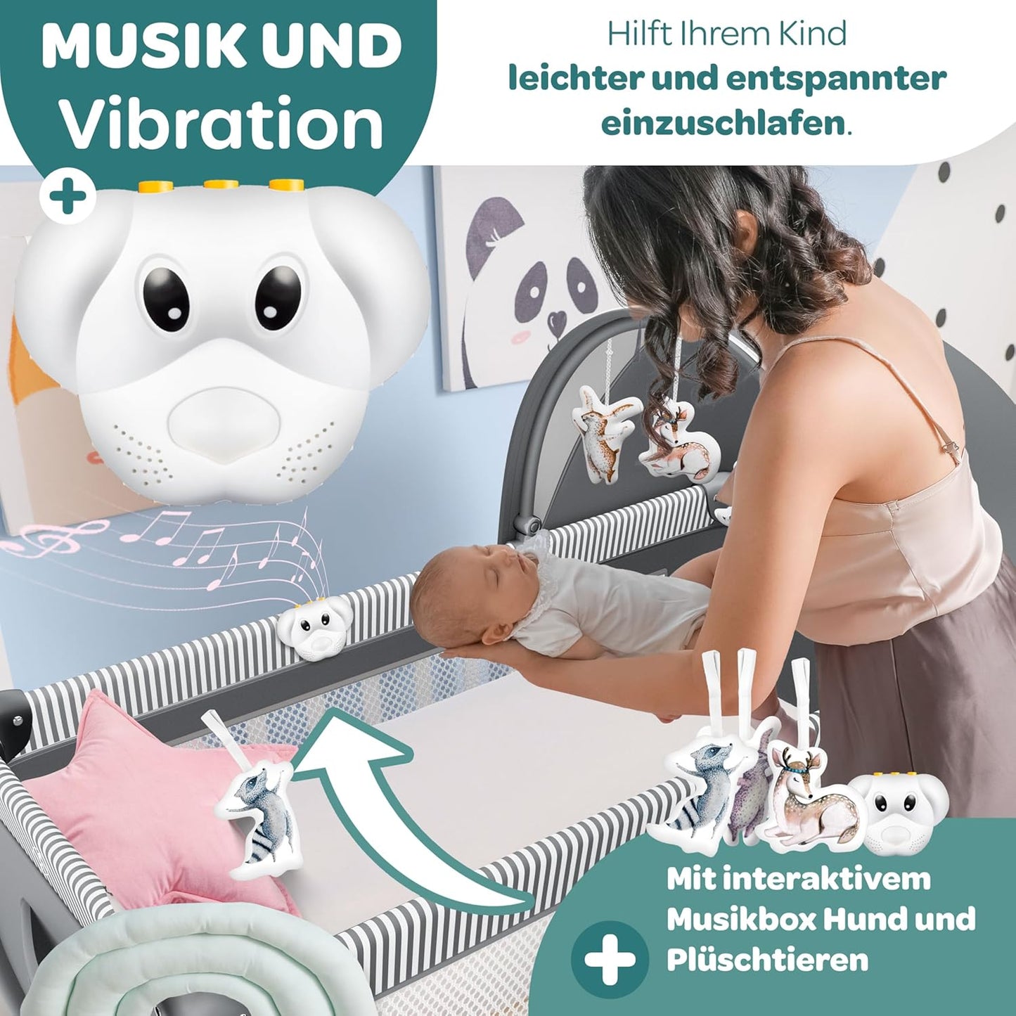 Reise-Kinderbett klappbar mit Matratze & Zubehör, Grau