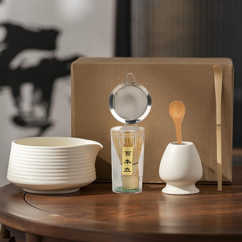 6-teiliges Matcha Tee-Set mit Schale und Besen