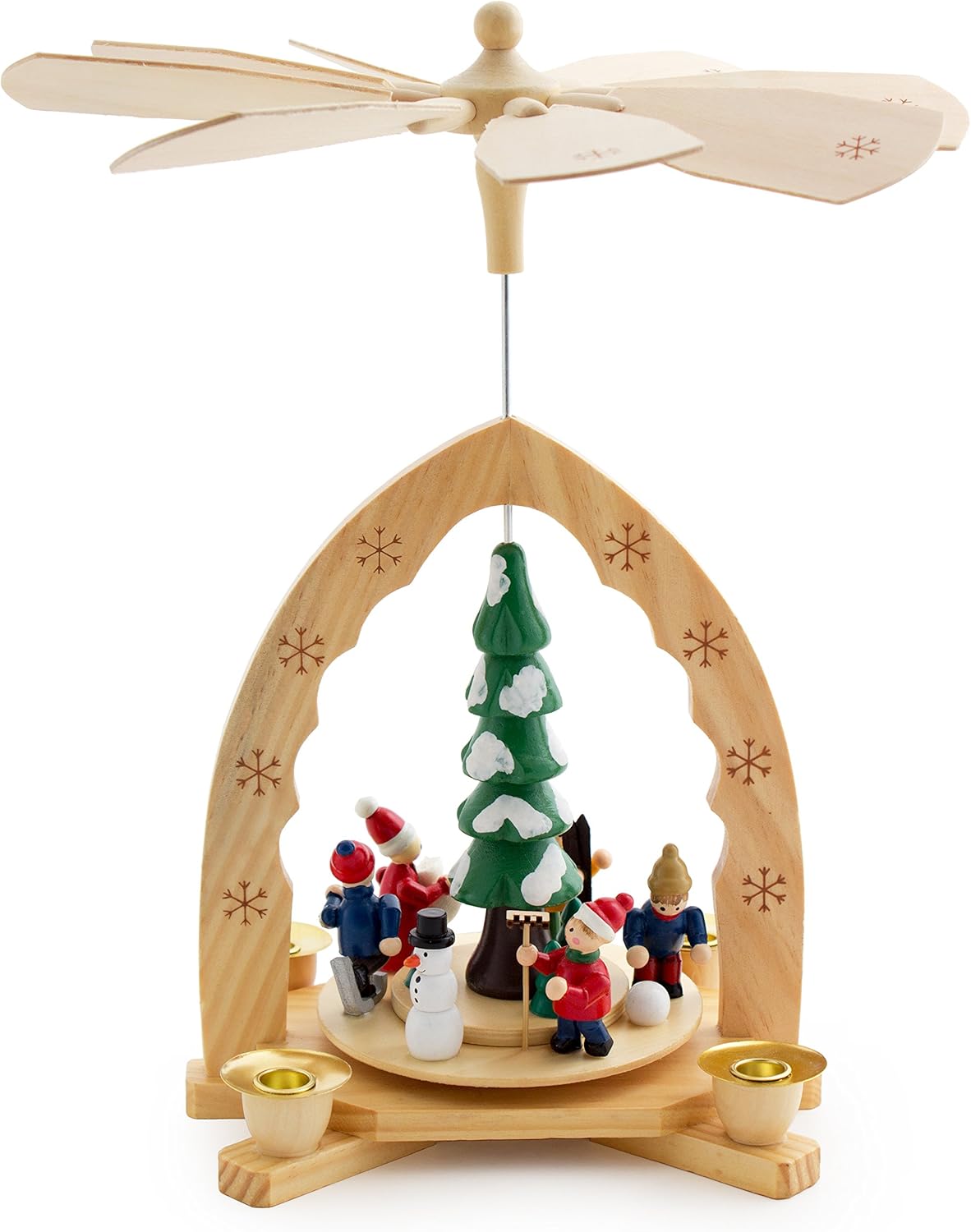 1-stöckige Weihnachtspyramide: Weihnachtsbaum mit Winter Szene, 1-stöckige Weihnachtspyramide aus Holz