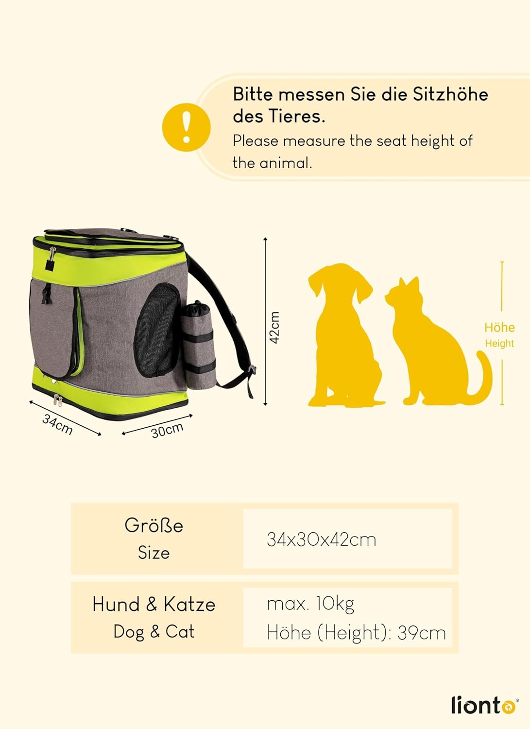 Faltbarer Hunderucksack mit Flaschenhalter & Kissen, Grau/Grün