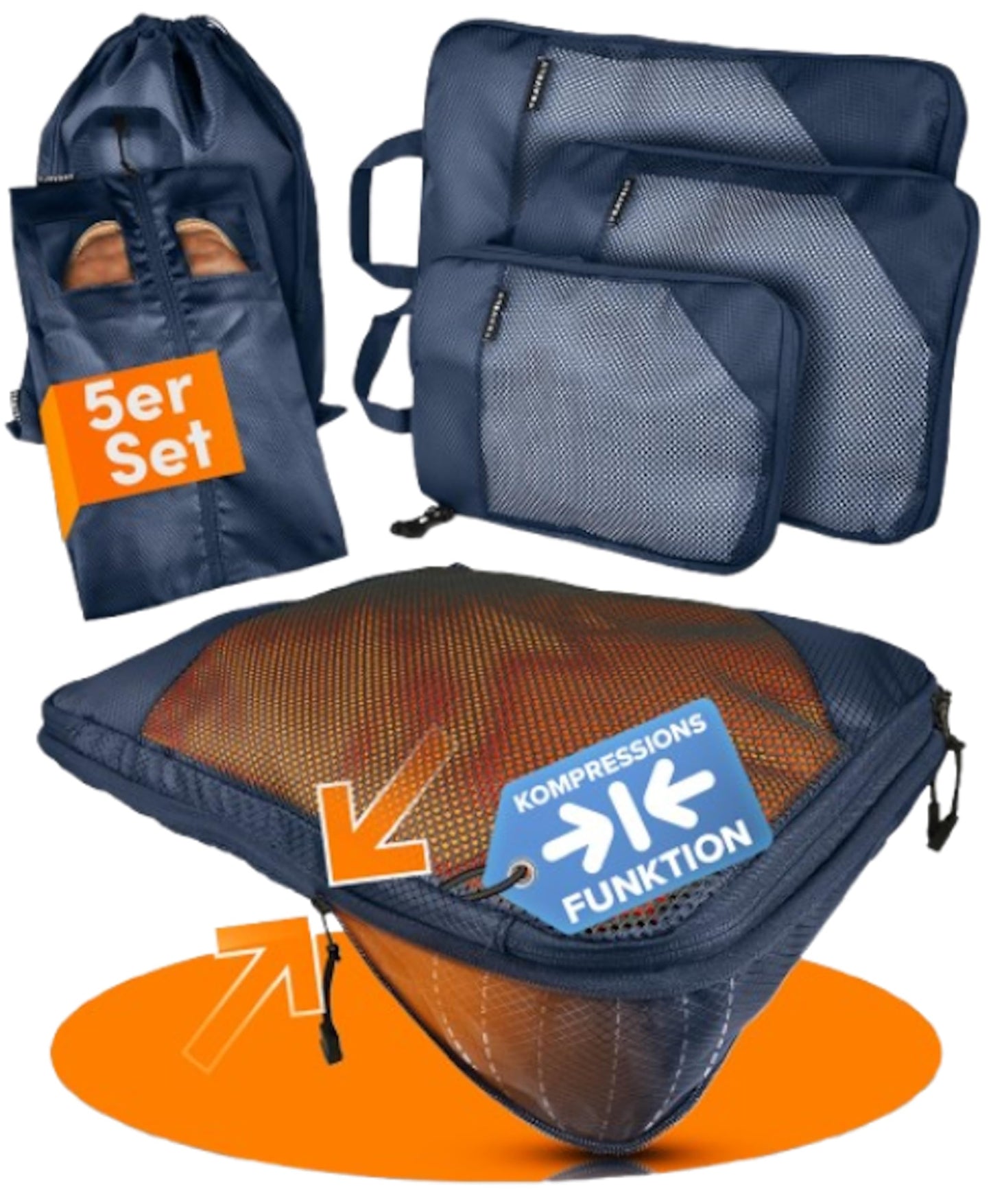 5-teiliges Packwürfel-Set, Blau 5 Teile Gr. Set