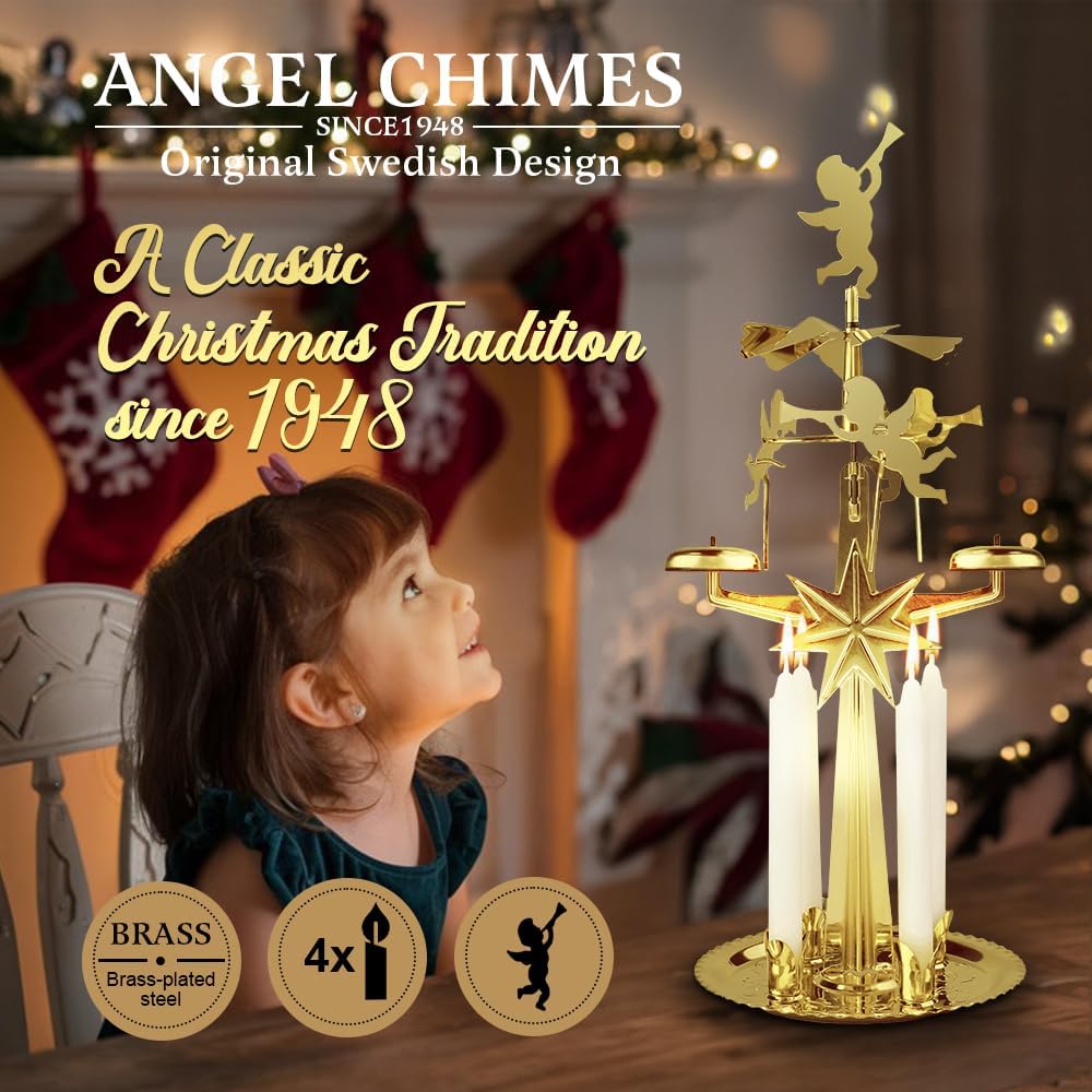 Engelspyramide mit Glockenspiel für 4 Kerzen, Gold Angel Chimes