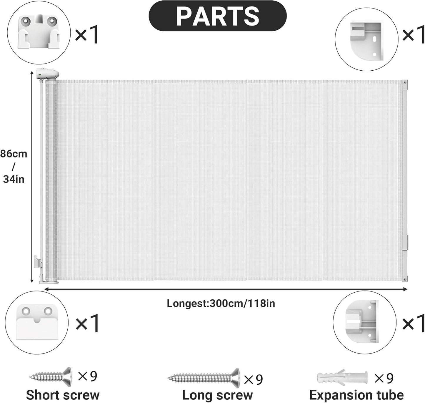 Ausziehbares Treppenschutzgitter für Kinder & Haustiere, Weiss, 300cm
