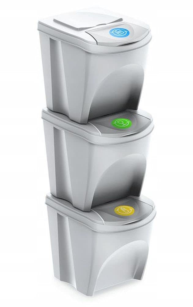 3er-Set Mülltrennsystem, 3 x 25L Weiss