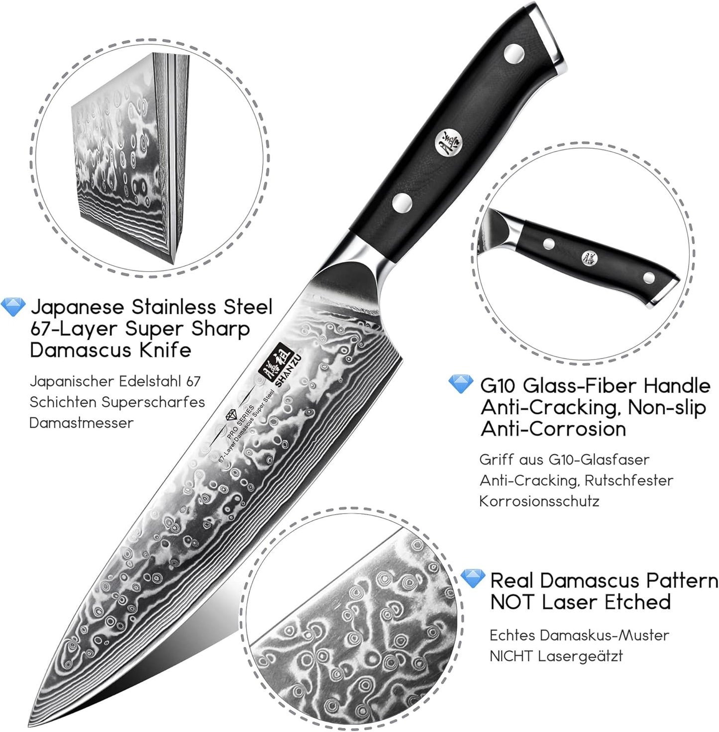 3-teiliges Messerset, Damast Messerset
