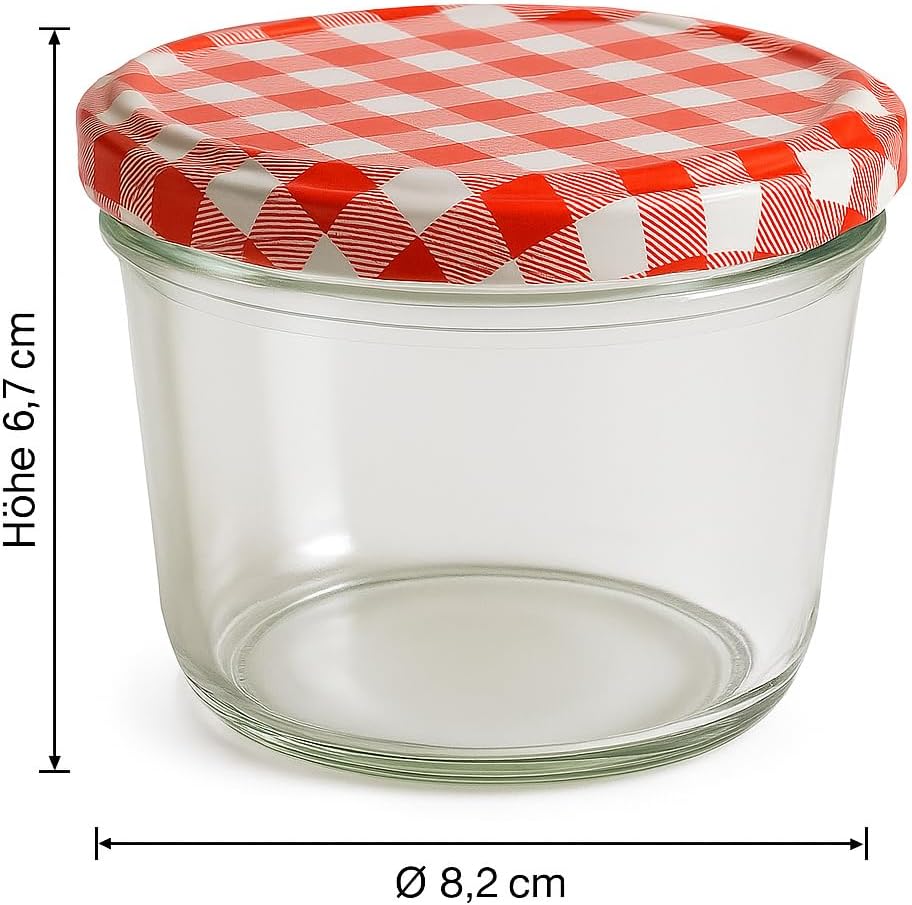 25er-Set Marmeladengläser mit Deckeln und Etiketten, Rot Kariert 230 ml 25