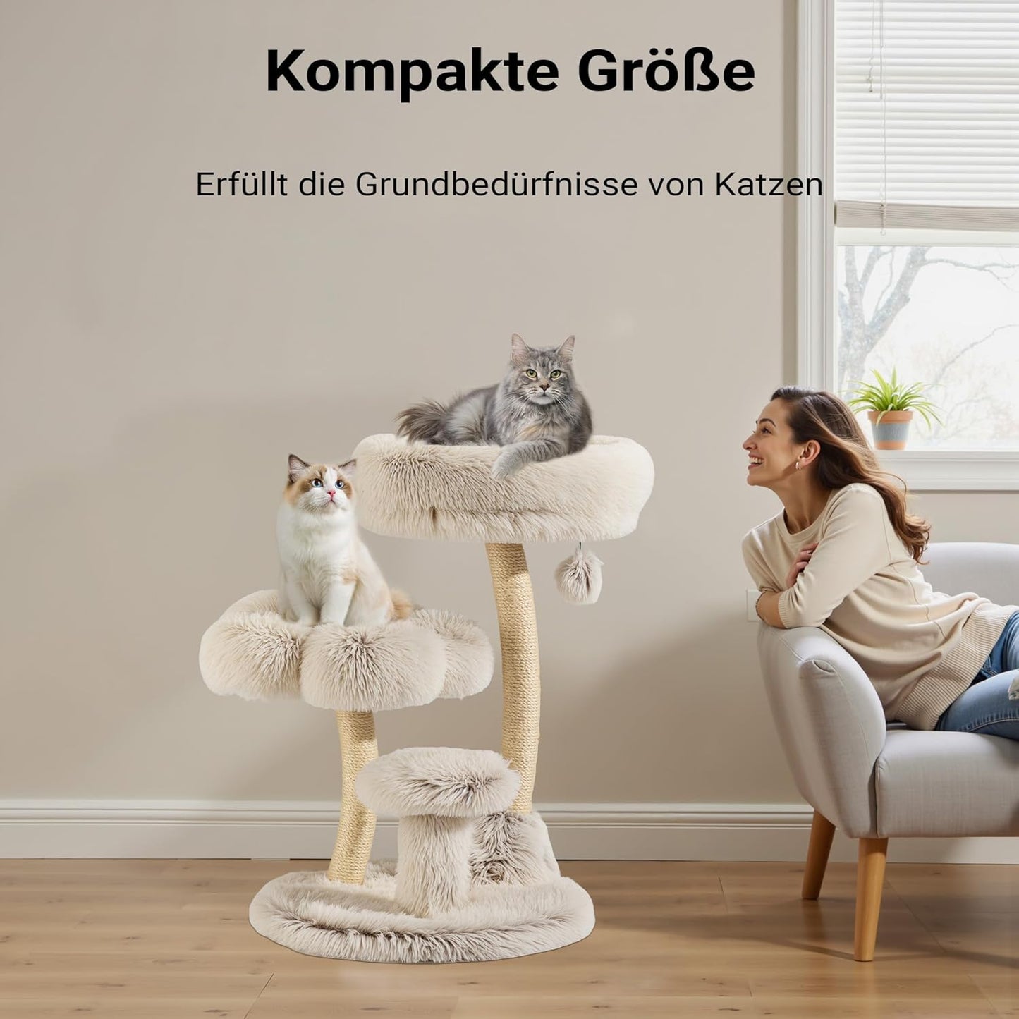 Kratzbaum mit Sisal und Spielball, 74cm