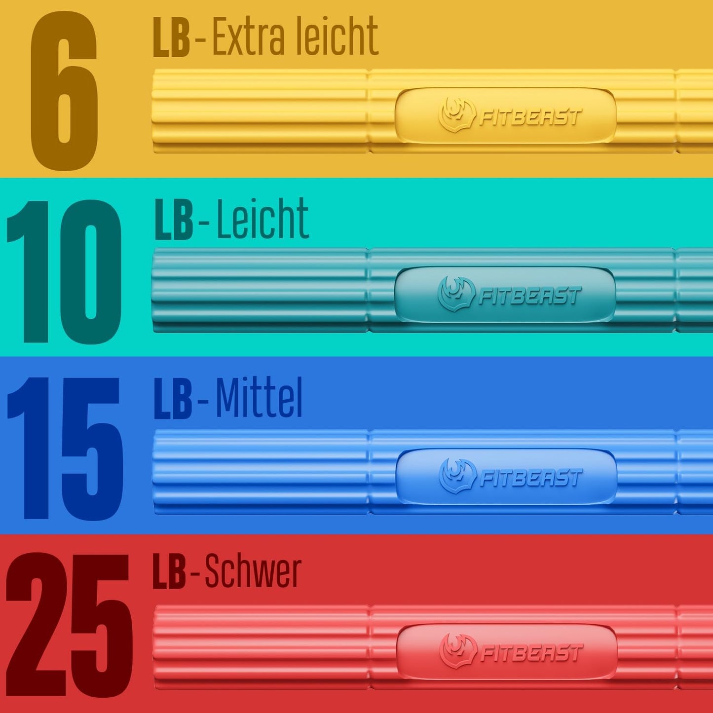 Fitness Widerstandsstangen-Set, 4er-Set - Gelb Grün Blau Rot