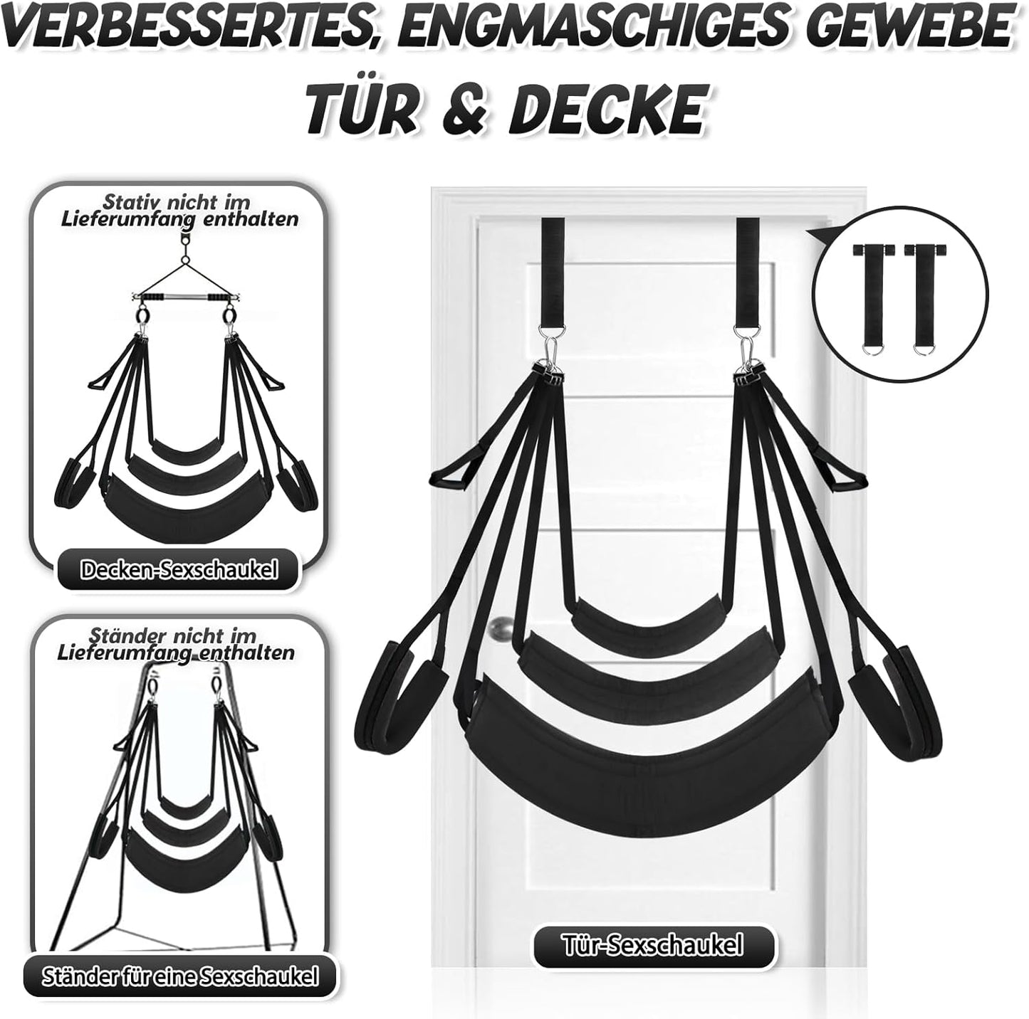 Liebesschaukel mit verstellbaren Gurten und Polsterungen, Schwarz